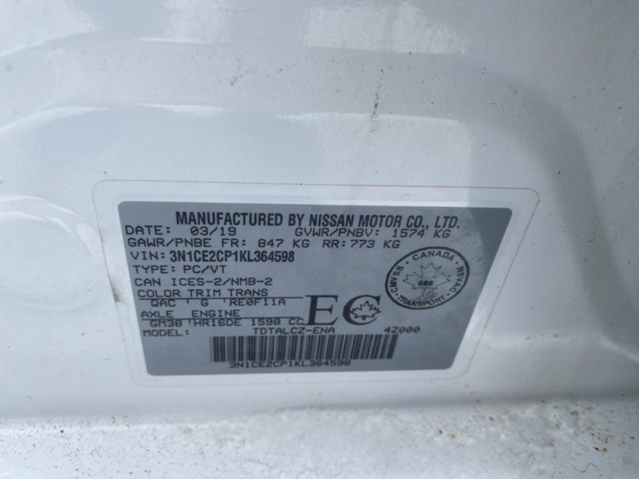 2019 Nissan Versa Note S CVT Photo