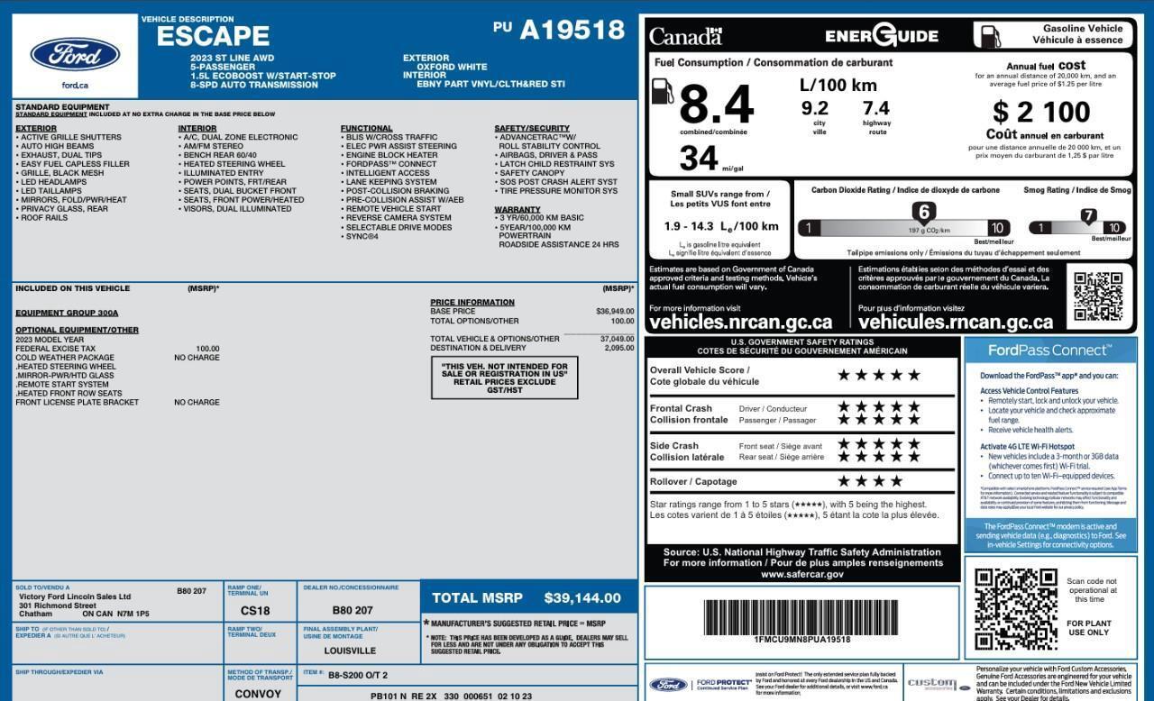 2023 Ford Escape ST-Line Heated Seats   Lane Keeping Aid   BLIS Photo