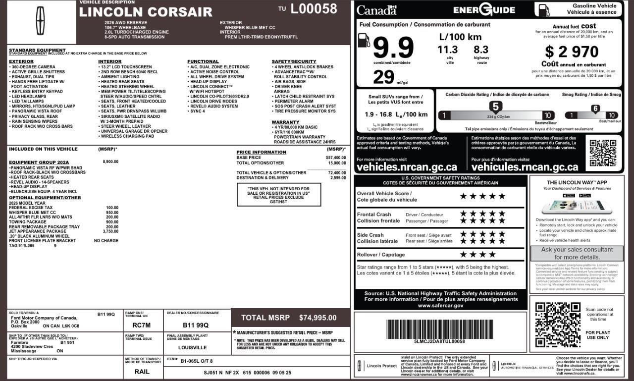 2026 Lincoln Corsair Reserve 202A   3.99% for 72 Months O.A.C   Lease M Photo