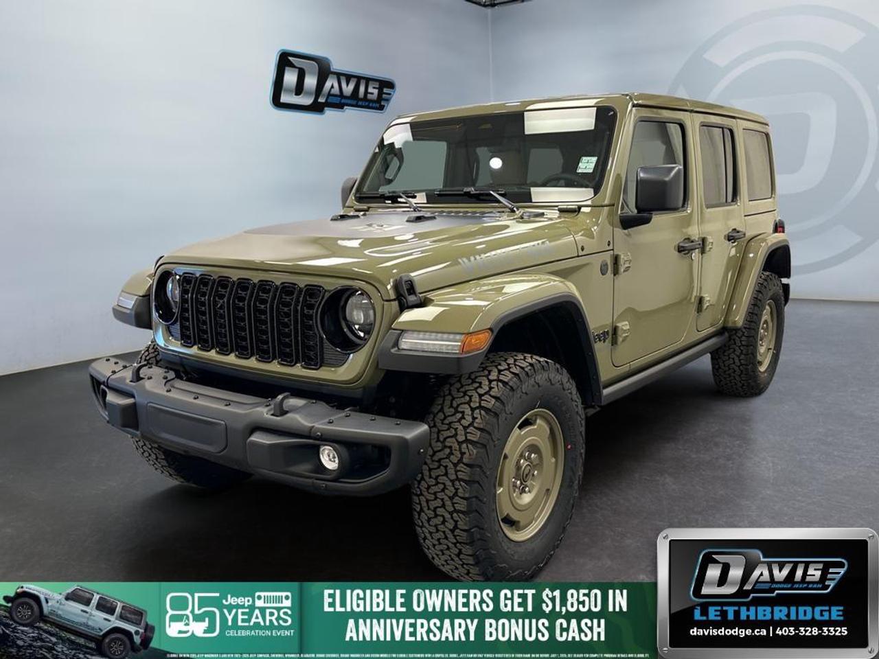 <b>Tow Hooks, Remote Keyless Entry, Wi-Fi Hotspot, Rear Camera!</b><br /> <br /> The 2026 Jeep Wrangler continues its legacy as the ultimate symbol of freedom, adventure, and off-road capability.<br /> <br />The 2026 Jeep Wrangler blends iconic design with modern innovation to deliver an unmatched driving experience on and off the road. Its durable build, open-air freedom, and advanced off-road systems make it the go-to SUV for those who live for adventure. With refined comfort, cutting-edge technology, and Jeeps legendary capability, the Wrangler remains the benchmark for authentic, all-terrain performance.<br /> <br />This '41 SUV has an Automatic transmission and is powered by a 285HP 3.6L V6 Cylinder Engine. <br /> <br /> Our Wrangler's trim level is Willys 41. Engineered for the ultimate off-road enthusiast, this rugged convertible features a Willys suspension with gas-pressurized shocks, part-time four-wheel drive, fully painted wheels wrapped in off-road tires, and robust front and rear tow hooks. Deep-tint sunscreen windows, a removable rear window, and a convenient swing-out rear cargo access door make setting off on your next open-air adventure effortless. The trail-ready interior balances utility and comfort with cloth bucket seats featuring manual driver lumbar support, MOPAR all-weather floor mats, secure locking storage compartments, and specialized navigation gauges including an inclinometer and altimeter. Stay seamlessly connected anywhere in the wilderness with the Uconnect 5W infotainment system on a 12.3-inch display, an eight-speaker audio system with streaming audio, wireless phone connectivity, smart device integration, and a 4G LTE Wi-Fi hot spot. Your peace of mind is fully secured on and off the beaten path through advanced safety technology, including Electronic Stability Control, Roll Stability Control, a ParkView back-up camera, and a comprehensive dual-stage front and curtain airbag system. This vehicle has been upgraded with the following features: Tow Hooks, Remote Keyless Entry, Wi-Fi Hotspot, Rear Camera.<br /><br /> <br />To apply right now for financing use this link: <a href=https://lethbridge.davisdodge.ca/free-credit-check/ target=_blank rel=nofollow noopener noreferrer>https://lethbridge.davisdodge.ca/free-credit-check/</a><br /> <br /><br />As a premier Chrysler, Dodge, Jeep and RAM dealership, Davis Dodge proudly offers an extensive selection of new and used vehicles to meet every drivers needs. Customers across Lethbridge, Fort Macleod, Taber, Claresholm, Coaldale, and beyond trust us for daily vehicle specials, certified service and parts, and a seamless online inventory experience. <br /><br /> With competitive financing options and expert support, we make car buying easy and enjoyable. <br /><br /> Ready to hit the road? Schedule your test drive today at Davis Dodge, your trusted Chrysler, Dodge, Jeep and RAM dealer in Lethbridge, Alberta.<br /><br /> Vehicle pricing offer shown expires 2026-07-31. <br /> Come by and check out our fleet of 50+ used cars and trucks and 110+ new cars and trucks for sale in Lethbridge. o~o