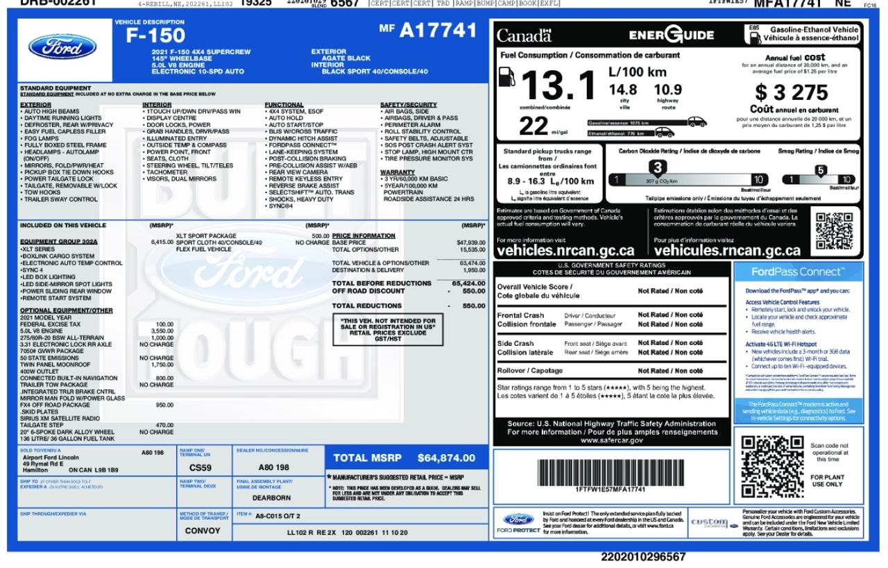 2021 Ford F-150 POWER TWIN PANAL MOONROOF | 5.0L V8 | XLT SPORT PK Photo