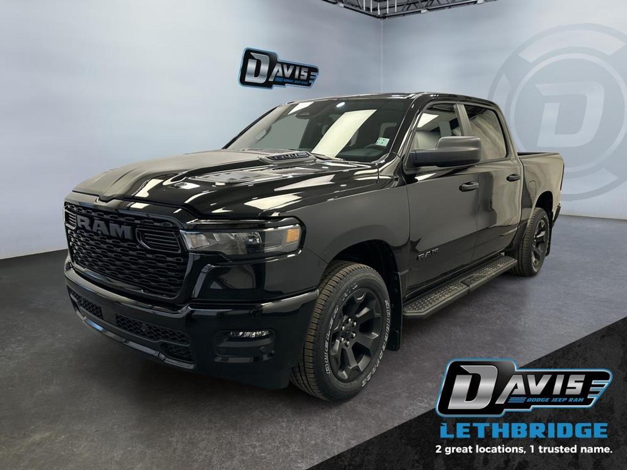 <b>Adaptive Cruise Control, Remote Start, Blind Spot Detection, Lane Keep Assist, Lane Departure Warning!</b><br /> <br /> <br /> <br />The 2026 Ram 1500 delivers exceptional performance, refined comfort, and cutting-edge innovation for every road ahead. <br /> <br />The Ram 1500's unmatched luxury transcends traditional pickups without compromising its capability. Loaded with best-in-class features, it's easy to see why the Ram 1500 is so popular. With the most towing and hauling capability in a Ram 1500, as well as improved efficiency and exceptional capability, this truck has the grit to take on any task.<br /> <br />This Diamond Black Crew Cab 4X4 pickup has an Automatic transmission and is powered by a 305HP 3.6L V6 Cylinder Engine. <br /> <br /> Our 1500's trim level is Express. This capable pickup blends strength, utility, and modern convenience for drivers who demand more from their truck. Its bold exterior design features smart functional details like heated mirrors, deep-tinted glass, and a durable cargo bed with easy tailgate access. Inside, the cabin delivers comfort and practicality with spacious seating, smart storage, and intuitive technology including an 8.4-inch Uconnect touchscreen, smartphone integration, and a Wi-Fi hotspot. Convenience features like remote start, adaptive cruise control, and keyless entry make every drive easier, while advanced safety systems such as Blind Spot Detection, Forward Collision Warning, Active Lane Management, and ParkSense parking sensors provide peace of mind on every journey. This vehicle has been upgraded with the following features: Adaptive Cruise Control, Remote Start, Blind Spot Detection, Lane Keep Assist, Lane Departure Warning, Heated Mirrors.<br /><br /> <br />To apply right now for financing use this link: <a href=https://lethbridge.davisdodge.ca/free-credit-check/ target=_blank rel=nofollow noopener noreferrer>https://lethbridge.davisdodge.ca/free-credit-check/</a><br /><br /> <br /><br />As a premier Chrysler, Dodge, Jeep and RAM dealership, Davis Dodge proudly offers an extensive selection of new and used vehicles to meet every drivers needs. Customers across Lethbridge, Fort Macleod, Taber, Claresholm, Coaldale, and beyond trust us for daily vehicle specials, certified service and parts, and a seamless online inventory experience. <br /><br /> With competitive financing options and expert support, we make car buying easy and enjoyable. <br /><br /> Ready to hit the road? Schedule your test drive today at Davis Dodge, your trusted Chrysler, Dodge, Jeep and RAM dealer in Lethbridge, Alberta.<br /><br /> Vehicle pricing offer shown expires 2026-04-30. <br /> Come by and check out our fleet of 70+ used cars and trucks and 110+ new cars and trucks for sale in Lethbridge. o~o