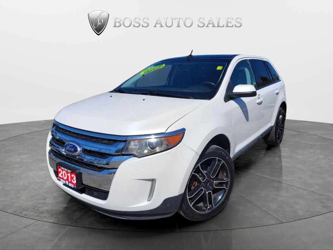 <p class=MsoNormal><span style=font-size: 13.5pt; line-height: 107%; font-family: Segoe UI,sans-serif; color: black;>***LOW MILEAGE**LOADED***VERY SHARP LOOKING PEARL WHITE&nbsp; ON BLACK SPACIOUS FORD EDGE SUV, EQUIPPED W/ THE EVER RELIABLE 6 CYLINDER 3.5L DOHC ENGINE, LOADED W/ PANORAMIC POWER MOONROOFROOF, HEATED/LEATHER/POWER SEATS, BLUETOOTH CONNECTION, MULTI-ZONE CLIMATE CONTROL, GPS NAVIGATION, HEATED POWER SIDE VIEW MIRRORS, FACTORY REMOTE CAR START, REAR-VIEW CAMERA W/ REAR PARK ASSIST SENSORS, TINTED WINDOWS, POWER LOCKS/WINDOWS, KEYLESS ENTRY, SAFETY, WARRANTY AND MORE! This vehicle comes certified with all-in pricing excluding HST tax and licensing. Also included is a complimentary 36 days complete coverage safety and powertrain warranty, and one year limited powertrain warranty. Please visit our website at www.bossauto.ca today!</span></p>
