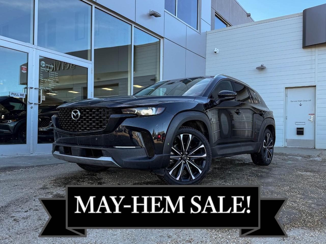 Experience sophistication and power with this pre-owned 2024 Mazda CX-50 GT w/Turbo AWD in sleek Black. Featuring Mazdas advanced 2.5L SKYACTIV-G Twin Scroll Turbo engine paired with a smooth 6-speed automatic transmission, this SUV delivers confident performance and responsive handling.Enjoy premium comfort with leather-trimmed heated and ventilated front seats, a leather-wrapped steering wheel with memory settings, and dual-zone automatic climate control. Stay connected and entertained via the 10.2-inch touchscreen with integrated navigation and a 12-speaker Bose premium sound system.Drive assured with Mazdas advanced safety suite including lane departure prevention, blind spot monitoring, forward collision mitigation, and adaptive cruise control with stop & go.This CX-50 GT AWD blends rugged capabilitythanks to all-terrain tires on stylish 18 black alloy wheelswith elegant design details like black grille, black wheel well trims, and roof rails.Ready for any adventure, with all-wheel drive, driver-selectable modes, and ample cargo space accessible via power liftgate. Dont miss out on a premium, sporty SUV thats as versatile as your lifestyle. Contact us today to schedule your test drive!Vehicle previously registered in New BrunswickVehicle has a Claim on the Carfax of $ 15 331Go Mazda is an AMVIC licenced business