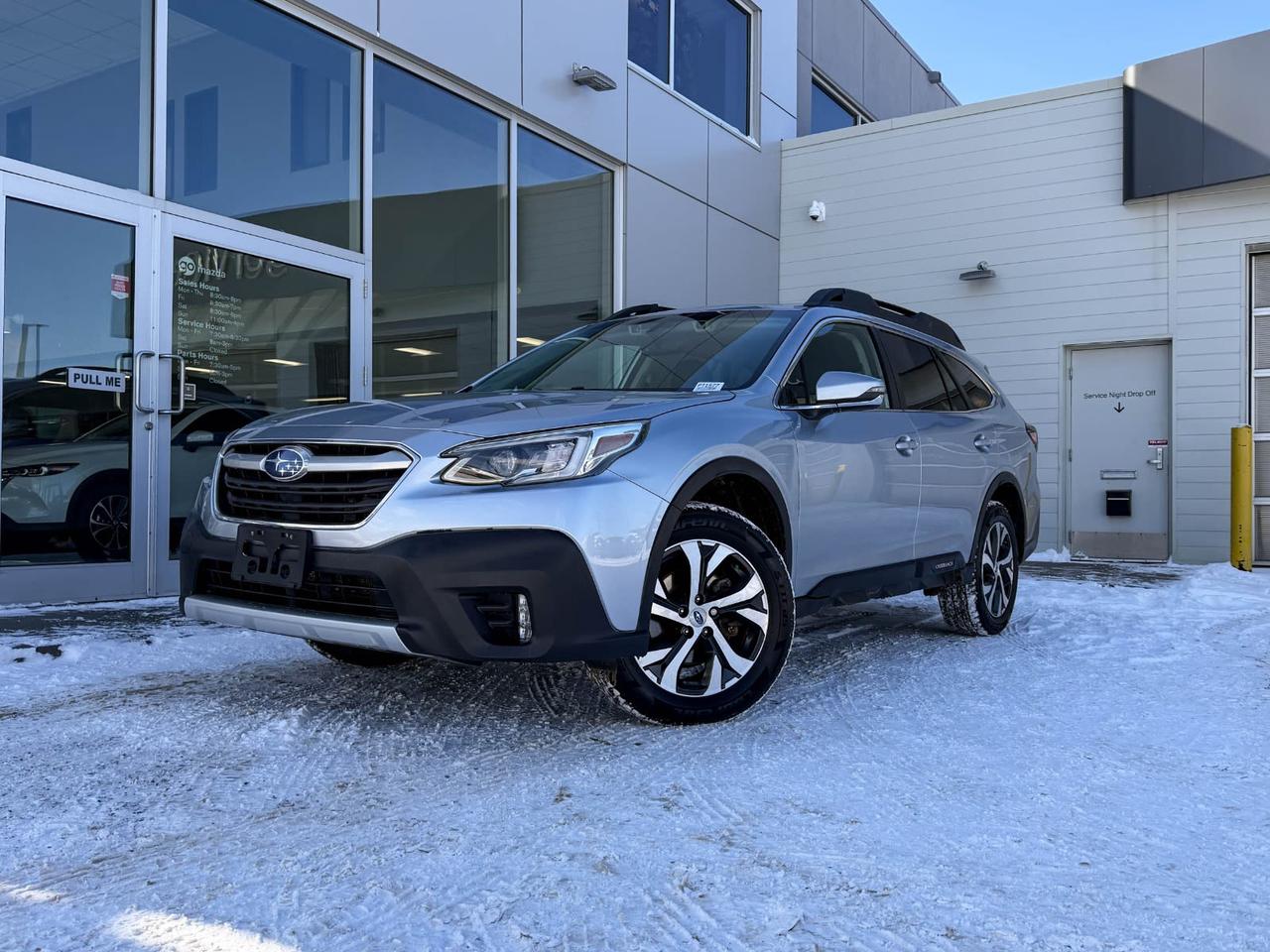 Discover confidence and sophistication with this pre-owned 2022 Subaru Outback Limited XT CVT in sleek Ice Silver Metallic. Powered by a turbocharged 2.4L Boxer engine paired with Subarus renowned High-Torque Lineartronic CVT, it delivers smooth yet responsive performance with full-time AWD for exceptional control in any condition.Step inside to enjoy premium leather upholstery, heated front and rear seats, and advanced tech like Subaru STARLINK connected services and an 11.6-inch touchscreen with integrated navigation. Safety is paramount with features including lane departure prevention, blind spot warning, and front/rear collision mitigation.Equipped for adventure with hill descent control, roof rails, and a spacious cargo area with power liftgate, this Outback blends rugged capability with refined comfort perfectly. Experience versatility and peace of mind  schedule your test drive today and elevate your driving journey!Vehicle previously registered in OntarioVehicle has a claim of $ 2130 on the Carfax report