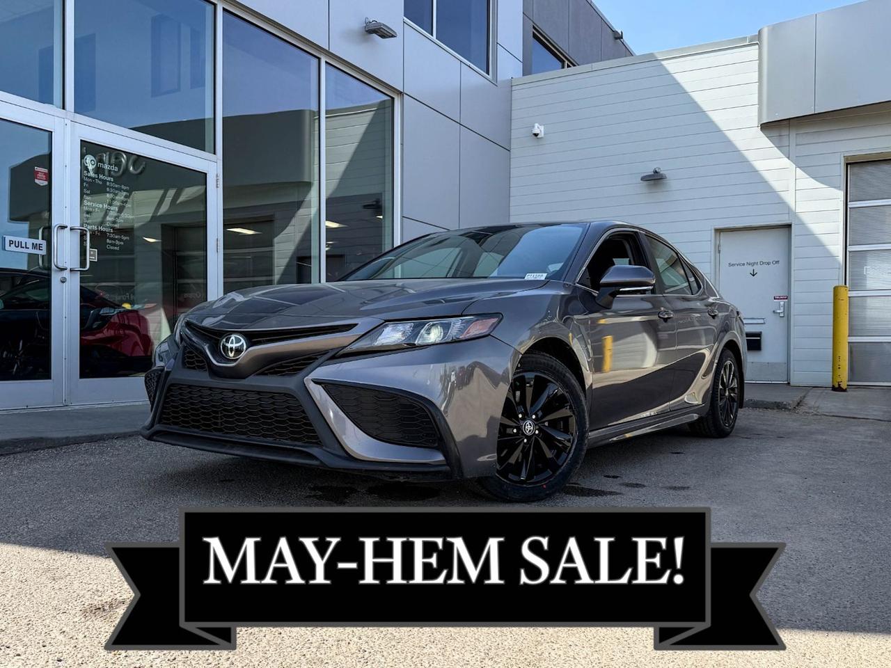 Experience reliable performance and sleek style with this pre-owned 2023 Toyota Camry SE in sophisticated Pre-Dawn Grey Mica. Powered by a fuel-efficient 2.5L 4-cylinder engine paired with an 8-speed automatic transmission, this Camry delivers a smooth and responsive ride. Enjoy the comfort of heated front bucket seats with mixed fabric and SofTex trim, advanced safety features including lane departure prevention and forward collision mitigation, plus modern conveniences like a touchscreen infotainment system with smart device mirroring and voice-activated controls. With alloy wheels, LED headlights, and a spacious interior, this Camry SE combines efficiency, safety, and style perfectly for your everyday drive. Come test drive it today!This vehicle has been registered in the province ofOntario and British Columbia, and is showing a CarFax incident with no reported amount.