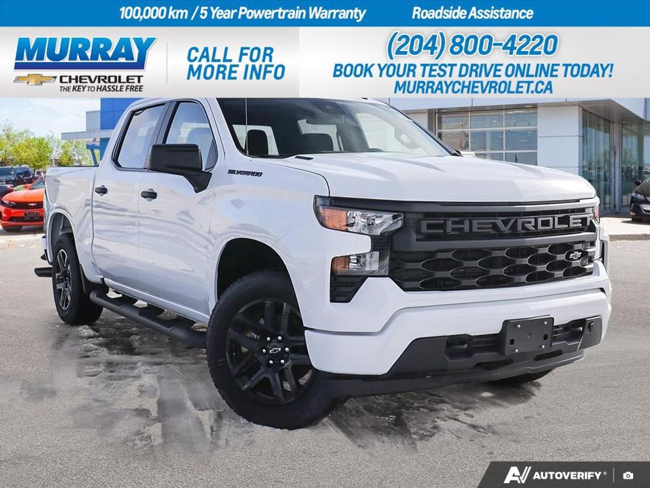 * AUTO-LOCKING REAR DIFFERENTIAL * * TURBOMAX BLACKOUT PACKAGE * * ENGINE BLOCK HEATER *  Discover the power and sophistication of the 2026 Chevrolet Silverado 1500 in its stunning Custom trim, available now in Winnipeg. This Crew Cab Pickup is equipped with the impressive Turbocharged Gas I4 2.7L engine, delivering a robust 310 hp and 430 lb-ft of torque, perfect for both city drives and rugged adventures. Paired with a seamless 8-Speed Automatic Transmission, it ensures a smooth and controlled driving experience.  The Silverado 1500 stands out with its sleek Summit White exterior, enhanced by the exclusive Turbomax Blackout Package, which includes the Dark Essentials Package, black round assist steps, and high gloss black painted aluminum wheels. Inside, enjoy the comfort and durability of Jet Black cloth seat trim, coupled with modern technology such as Bluetooth Connection, WiFi Hotspot, and Smart Device Integration to keep you connected on the go.  Safety and convenience are paramount with features like Lane Keeping Assist, Front Collision Warning, and a Back-Up Camera, all designed to provide peace of mind on every journey. Plus, the integrated Trailer Brake Controller and Tow Hitch make towing a breeze, ensuring you can handle any task with confidence.  Dealer Permit #1740