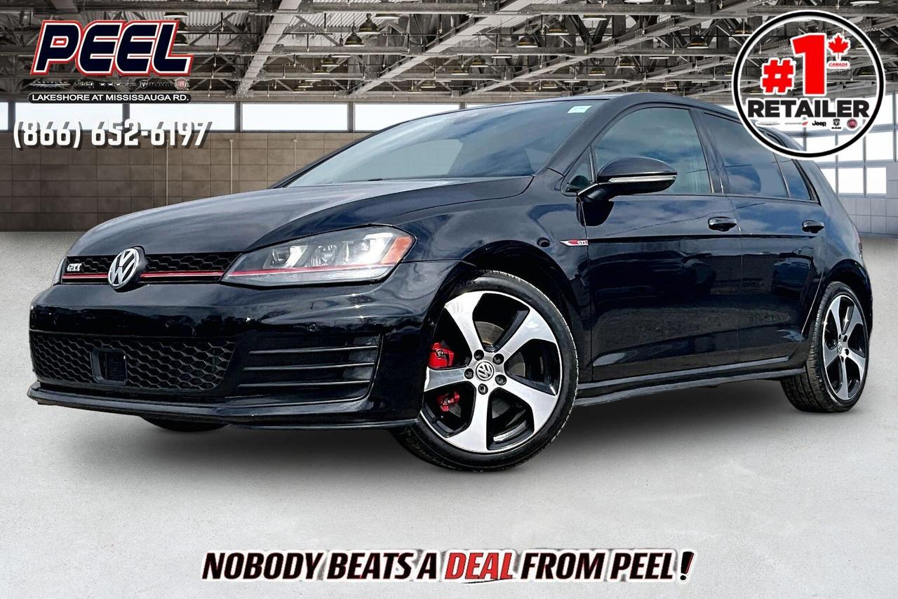 COME SEE WHY NOBODY BEATS A DEAL FROM PEEL! Your Source for ALL make and models used cars and trucks. The True #1 Stellantis Retailer in Ontario for 14 years and running!! (*)

2017 Volkswagen Golf GTI Autobahn FWD | 2.0L TSI Turbocharged I-4 Engine | Deep Black Pearl | 6-speed Manual Transmission | Titan Black Leather Bucket Seats | 6.5" Touchscreen Display w/ Navigation | Fender High Performance Audio System | Power Sunroof | Heated Seats | Heated Steering Wheel | Apple CarPlay & Android Auto | Bi-Xenon Headlights | Driver Assistance Package | Adaptive Cruise Control | Lane Keep Assist | Forward Collision Warning | Blind Spot Monitoring | WeatherTech All-weather Front Floor Mats | DCC Adaptive Damping Suspension

Safety Certified

If you know, you know, the 2017 Volkswagen Golf GTI Autobahn with a 6 speed manual is the one enthusiasts chase, pairing the 2.0L TSI turbo with 210 hp and 258 lb-ft of torque to deliver that punchy, responsive feel that makes every shift worth it. Inside, it balances sport and comfort with Titan Black leather bucket seats, heated seats, a heated steering wheel, a power sunroof, and a clean 6.5-inch touchscreen with navigation, Apple CarPlay and Android Auto, all backed by a Fender premium audio system that sounds as good as the car drives. The Driver Assistance Package adds real-world usability with adaptive cruise control, lane keep assist, forward collision warning, and blind spot monitoring, making it just as easy on the highway as it is fun on a back road. Where this GTI really separates itself is the DCC adaptive damping suspension, letting you switch from comfortable daily cruising to a sharper, more controlled drive on demand, all tied together with bi-xenon headlights and a tight, confidence-inspiring chassis. For someone who wants a true drivers car that still works every day, this Autobahn manual is the sweet spot.
______________________________________________________

Engage & Explore with Peel Chrysler: Whether youre inquiring about our latest offers or seeking guidance, 1-866-652-6197 connects you directly. Dive deeper online or connect with our team to navigate your automotive journey seamlessly.

WE TAKE ALL TRADES & CREDIT. WE SHIP ANYWHERE IN CANADA! OUR TEAM IS READY TO SERVE YOU 7 DAYS!
______________________________________________________
Our advertised prices are for consumers (i.e end users) only. 

*FREE CarFax (click the link above to check it out at no cost to you!)*

*FULLY CERTIFIED! (Have you seen some of these other dealers stating in their advertisements that certification is an additional fee? NOT HERE! Our certification is already included in our low sale prices to save you more!)

(*) Based on the Eastern Business Center National Ranking reported sales to actual customers, not including demonstrators.
______________________________________________________

Peel Chrysler  A Trusted Destination: Based in Port Credit, Ontario, we proudly serve customers from all corners of Ontario and Canada including Toronto, Oakville, North York, Richmond Hill, Ajax, Hamilton, Niagara Falls, Brampton, Thornhill, Scarborough, Vaughan, London, Windsor, Cambridge, Kitchener, Waterloo, Brantford, Sarnia, Pickering, Huntsville, Milton, Woodbridge, Maple, Aurora, Newmarket, Orangeville, Georgetown, Stouffville, Markham, North Bay, Sudbury, Barrie, Sault Ste. Marie, Parry Sound, Bracebridge, Gravenhurst, Oshawa, Ajax, Kingston, Innisfil and surrounding areas. On our website www.peelchrysler.com, you will find a vast selection of new vehicles including the new and used Ram 1500, 2500 and 3500. Chrysler Grand Caravan, Chrysler Pacifica, Jeep Cherokee, Wrangler and more. All vehicles are priced to sell. We deliver throughout Canada. website or call us 1-866-652-6197. 

Disclaimer Statement: At Peel Chrysler, your satisfaction is our priority. While many pre-owned vehicles originally come with two keys, variations may occur based on trade-ins, and all Peel Chrysler Pre-Owned Vehicles come standard with one key. Any extras provided by the previous owner will be included with your purchase, and additional keys can be bought at the time of sale. Online prices and payments are for finance purchases. Used vehicles that are being financed are subject to a $499 (^$1500 non-prime) financing fee, while cash purchases (certified cheque, bank draft, or wire transfer) on used vehicles have a $2,000 surcharge ( online price + $2,000). Cash purchases of new vehicles only incur applicable taxes and licensing fees, and those priced above $100,000 (including accessories or add-ons) are subject to a federal luxury tax. Optional finance and lease terms are available, and if trading in a vehicle with an outstanding loan balance requiring Peel Chrysler to facilitate the lien payout, a Lien Payout Fee of $349 applies. Prices, rates, and payments are subject to change without notice. While we strive for accuracy, occasional technical or human errors may occur, so we encourage verifying all vehicle details, including features, options, materials, and specifications, with a Peel Chrysler representative by contacting us or visiting our dealership. Experience seamless convenience with our nationwide delivery options. Visit our website or contact us for more details.