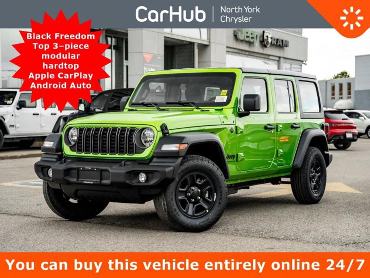 <p> This Jeep Wrangler delivers a Intercooled Turbo Premium Unleaded I-4 2.0 L/122 engine powering this Automatic transmission. TRANSMISSION: 8-SPEED AUTOMATIC  -inc: 4-Wheel Anti-Lock Disc Brakes, Adaptive Cruise Control w/Stop, Remote Start System, Dana M200 Rear Axle, Selec-Speed Control, QUICK ORDER PACKAGE 22B SPORT  -inc: Engine: 2.0L DOHC I-4 DI Turbo w/ESS, Transmission: 8-Speed Automatic, ENGINE: 2.0L DOHC I-4 DI TURBO W/ESS. <p>This Jeep Wrangler Comes Equipped with These Options <br /> BLACK FREEDOM TOP 3-PIECE HARDTOP  -inc: Freedom Panel Storage Bag, Rear Window Defroster, Rear Window Wiper w/Washer, Wireless Phone Connectivity, Window Grid Antenna, Wheels: 17 x 7.5 Black Steel Styled, Variable Intermittent Wipers, Urethane Gear Shifter Material, Trip Computer, Transmission: 6-Speed Manual, Towing Equipment -inc: Trailer Sway Control, Tires: 245/75R17 All-Season. </p> <p>Drive Happy with CarHub<br>*** All-inclusive, upfront prices  no haggling, negotiations, pressure, or games*** Purchase or lease a vehicle and receive a $1000 CarHub Rewards card for service. *** All available manufacturer rebates have been applied and included in our new vehicle sale price*** Purchase this vehicle fully online on CarHub websites</p> <p>Transparency Statement<br>USED VEHICLES:Online prices and payments are for finance purchases  please note there is a $850 safety certification fee. if not Certified, then as per OMVIC Regulations the vehicle is deemed to be not drivable and Not Certified. Cash purchases for used vehicles have a $2,350 surcharge which includes the safety certification (the finance price + $2,350).NEW VEHICLES:New financed vehicles are subject to an $ 850 Processing Fee. New cars priced at over $100,000 including add-ons or accessories are subject to the additional federal luxury tax.While every effort is taken to avoid errors, technical or human error can occur, so please confirm vehicle features, options, materials, and other specs with your CarHub representative. This can easily be done by calling us or by visiting us at the dealership. CarHub used vehicles come standard with 1 key. If we receive more than one key from the previous owner, we include them with the vehicle. Additional keys may be purchased at the time of sale. Ask your Product Advisor for more details. Payments are only estimates derived from a standard term/rate on approved credit. Terms, rates and payments may vary. Prices, rates and payments are subject to change without notice. Please see our website for more details.</p>