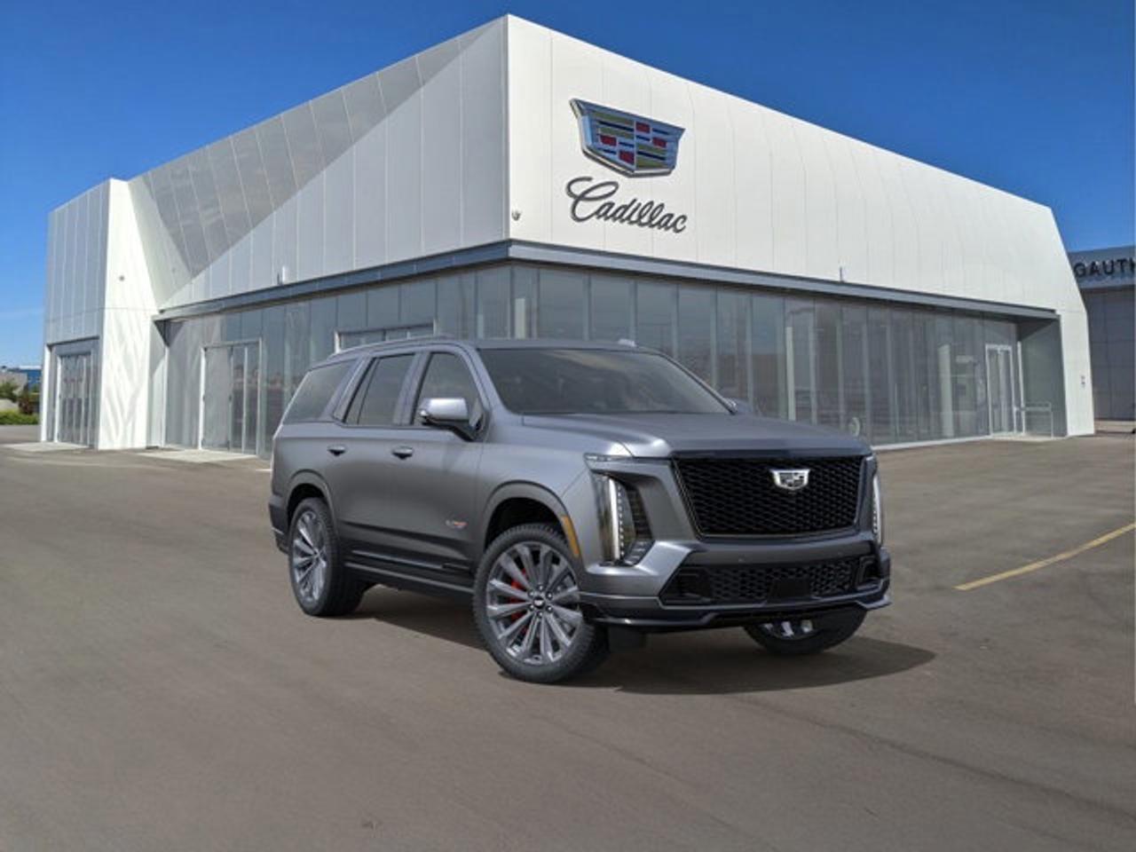 The 2026 Cadillac Escalade AWD V-Series is a high-performance version of Cadillacs flagship full-size luxury SUV, powered by a supercharged 6.2-liter V8 engine making 682 hp and 653 lb-ft of torque paired with all-wheel drive for a commanding blend of power and traction. It combines aggressive performance hardware like Brembo performance brakes, adaptive air ride suspension, and an exclusive V-Mode with upscale design cues such as 24-inch wheels and V-Series badging, all while retaining three-row seating and luxury appointments. Inside, it features cutting-edge technology like a massive 55-inch Horizon display, Super Cruise hands-free driving capability, and a premium AKG 38-speaker audio system alongside advanced safety systems for a refined and confident driving experience.