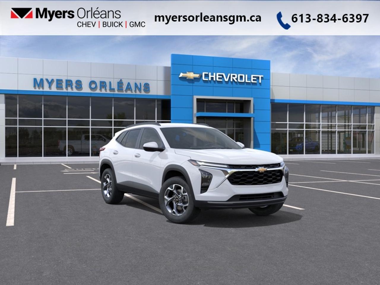 <b>Heated Seats,  Remote Start,  Adaptive Cruise Control,  Blind Spot Detection,  Heated Steering Wheel!</b><br> <br> For more than 80 years, the Myers Automotive Group has brought exceptional vehicles and world-class service to drivers in the Ottawa area. Myers Orleans Chevrolet Buick GMC is proud to serve Greater Ottawa, and to continue the tradition of excellence that the Myers name is known for. We are your trusted and professional choice since 1942!<br> <br> SPECIAL! EMPLOYEE PRICING ON NOW! Was $31694. Now $30338! $1356 discount until Aug 31!  <br> <br/>The 2026 Chevrolet Trax delivers modern style, smart connectivity and compact versatility in a family-friendly crossover.<br> <br>The 2026 Chevrolet Trax combines a sleek exterior, refined interior and intuitive features into a compact SUV that fits both your lifestyle and your budget. Its smart connectivity and flexible cabin layout make it easy for passengers, cargo and daily commutes to stay equally comfortable and efficient. With Chevrolets strong support network and thoughtful design, the Trax stands out as a dependable, versatile choice in its segment.<br> <br>This Summit White SUV has an Automatic transmission and is powered by a 137HP 1.2L 3 Cylinder Engine. <br> <br> Our Traxs trim level is LT. This Trax 1LT features the Driver Confidence Package with rear cross traffic alert, blind spot detection and adaptive cruise control, with the LS Convenience Package, that includes a heated steering wheel, heated side mirrors and remote engine start, along with great standard features such as heated front seats, cruise control, 60/40 split-folding rear seats, air conditioning, and an upgraded 11-inch infotainment screen with wireless Apple CarPlay and Android Auto, wi-fi hotspot capability, active noise cancellation, and SiriusXM streaming radio. Safety features also include front pedestrian braking, forward collision alert, lane keeping assist with lane departure warning, IntelliBeam, and a rearview camera. This vehicle has been upgraded with the following features: Heated Seats, Remote Start, Adaptive Cruise Control, Blind Spot Detection, Heated Steering Wheel, Apple CarPlay, Android Auto.<br><br> <br>To apply right now for financing use this link: <a href=https://www.myersorleansgm.ca/FinancePreQualForm target=_blank>https://www.myersorleansgm.ca/FinancePreQualForm</a><br> <br/>Weve discounted this vehicle $1356. <br> Buy this vehicle now for the lowest bi-weekly payment of <b>$197.65</b> with $0 down for 84 months @ 4.99% APR O.A.C. ( Plus applicable taxes - **Rebates may not be applicable on all purchase types [cash, lease, or finance]. Eligibility and conditions may vary. Please see dealer for full details and confirmation of eligibility. ). Incentives expire 2026-08-31. See dealer for details. <br><br>At Myers Orleans Chevrolet, youll find an impressive inventory of brand-new Chevrolet, Buick, and GMC vehicles. But we dont stop there! We also offer an amazing array of gently-used cars, trucks, and SUVs from Chevrolet, as well as a selection of alternate-brand used vehicles from some of Canadas favourite auto makers. When you choose to shop with Myers, youre not limited to what you can find on our well-appointed lot. Youve got the resources of an entire automotive group at your fingertips! Our friendly, no-pressure sales team will go through your list of must-haves, and will match you with the vehicle from Myers that checks off all the right boxes.<br> Come by and check out our fleet of 40+ used cars and trucks and 180+ new cars and trucks for sale in Orleans.  o~o