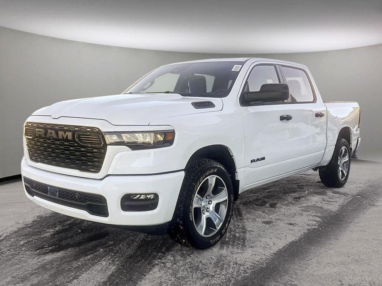 Experience rugged capability and modern comfort with the 2026 Ram 1500 Express 4x4 Crew Cab in Bright White with sleek Black interior. Powered by the efficient 3.0L I6 Hurricane Twin Turbo engine paired with an 8-speed automatic transmission, this truck delivers a smooth, confident ride with a 3,220 kg GVWR. Equipped with 20 polished aluminum wheels on all-season tires and advanced Active Noise Control, it balances power and refinement.Stay connected and entertained with Uconnect 5s vibrant 8.4 touchscreen and SiriusXM satellite radio, while smart features like a rear power sliding window, heated exterior mirrors, and MOPAR spray-in bedliner provide added convenience and durability. Tow, haul, and explore with confidence thanks to the Class IV hitch, trailer wiring harness, and 4 MOPAR adjustable cargo tie-down hooks.Built for work and adventure, this Ram 1500 Express blends toughness with tech, safety, and storage solutions like second-row in-floor bins and the MOPAR deployable bed step. Ready for your next journeycall us at 888-539-7474 to test drive yours today!PRICING ADVERTISED IS REFLECTING THE CASH INCENTIVE AND CANNOT BE STACKED WITH LOW RATE FINANCING, PRICING ADVERTISED CAN BE FINANCED. REACH OUT TO THE SALES TEAM TO GET YOUR QUOTE TAILORED TO HOW YOU WOULD LIKE TO BUY