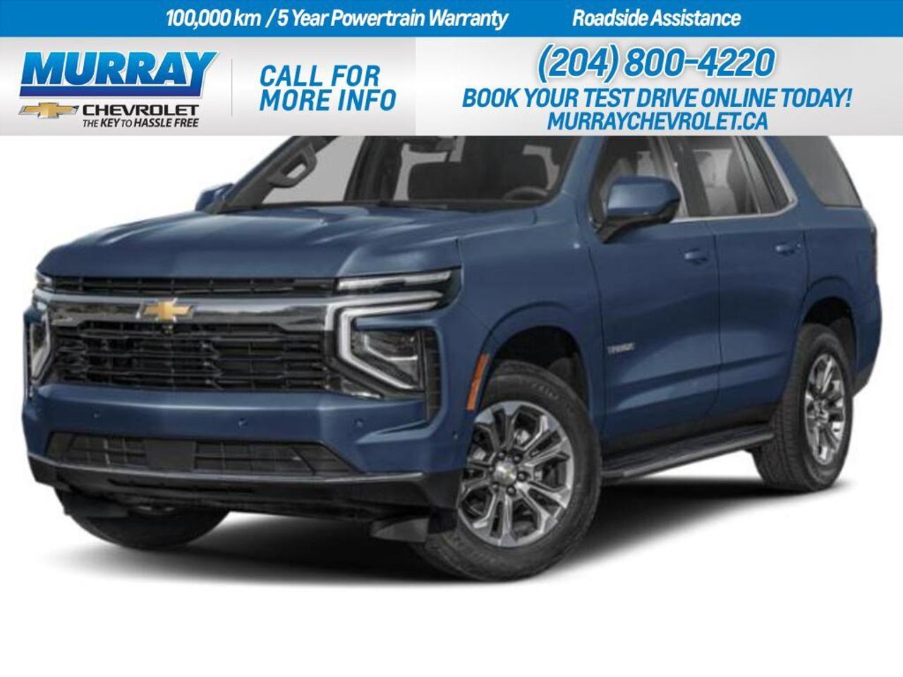 * ENGINE BLOCK HEATER * * 3 YEARS SIRIUSXM * * LAKESHORE BLUE METALLIC *  Experience the epitome of luxury and power with the 2026 Chevrolet Tahoe High Country, available here in vibrant Lakeshore Blue Metallic. This sport utility vehicle is designed to impress with its commanding presence and refined details. Beneath the hood lies the robust 6.2L EcoTec3 V8 engine, delivering a thrilling 420 hp and 624 Nm of torque, ensuring a dynamic driving experience. Paired with a sophisticated 10-speed automatic transmission, the Tahoe offers seamless shifts and exceptional control, making every journey smooth and exhilarating.  Inside, indulge in the comfort of Jet Black/Mocha perforated leather seating surfaces, enhancing the luxurious feel of this SUV. The advanced technology suite includes a premium sound system, integrated navigation system, and a heads-up display to keep you connected and aware without taking your eyes off the road. The Tahoe is also equipped with a wide array of safety features like adaptive cruise control, lane keeping assist, and a comprehensive aerial view display system, making it as safe as it is stylish.  With its low mileage, this Tahoe is practically new, promising years of reliable performance and enjoyment. Whether navigating city streets or embarking on a cross-country adventure, this Chevrolet Tahoe is ready to exceed your expectations. Visit us in Winnipeg to experience the unmatched sophistication and performance of the 2026 Chevrolet Tahoe High Country.  Dealer Permit #1740