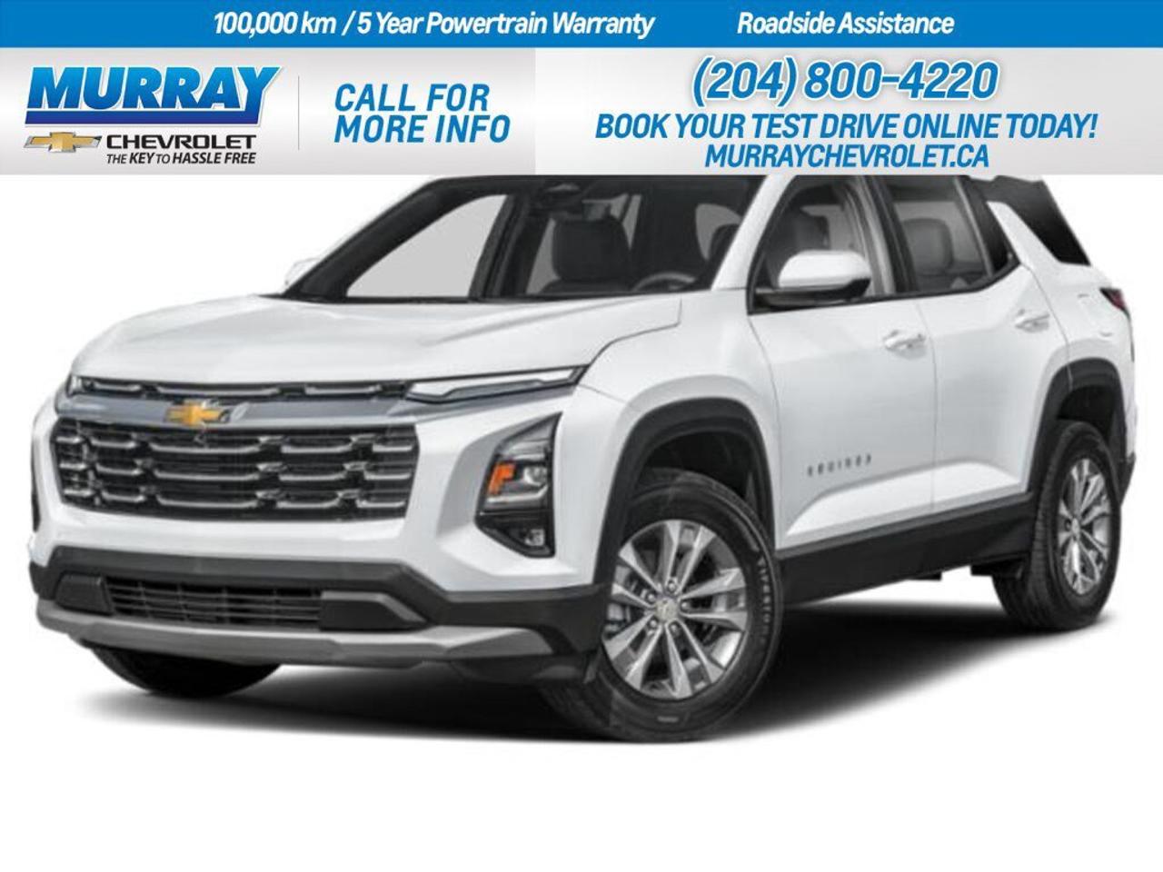 * SUMMIT WHITE * * ENGINE BLOCK HEATER * * CONVENIENCE PACKAGE II *  The 2026 Chevrolet Equinox AWD LT in Summit White is a stunning sport utility vehicle, ready to elevate your driving experience around Winnipeg. Its bold exterior is accentuated by sleek Black Bowtie emblems, while the interior boasts the luxurious Black Evotex seat trim. This Equinox is equipped with the impressive 1.5L Turbocharged DOHC I4 engine, providing an exhilarating drive combined with efficient performance. Paired with an 8-speed automatic transmission, this setup ensures smooth and responsive handling on any journey.  For those colder days, the engine block heater is a welcome addition, making winter mornings in Winnipeg more manageable. The Convenience Package II enhances driver comfort and convenience with features like the 8-way power driver seat adjuster, dual-zone automatic climate control, and a wireless phone charging station. The advanced AutoSense hands-free power programmable liftgate adds a touch of modernity and ease to your daily errands.  Stay connected and entertained with the built-in WiFi hotspot and MP3 capability, while safety features such as Lane Departure Warning, Front Collision Mitigation, and Adaptive Cruise Control provide peace of mind for you and your passengers. The Equinoxs heated steering wheel and front seats ensure you remain warm and comfortable throughout your drive. Experience the perfect blend of style, innovation, and functionality in this remarkable vehicle.  Dealer Permit #1740