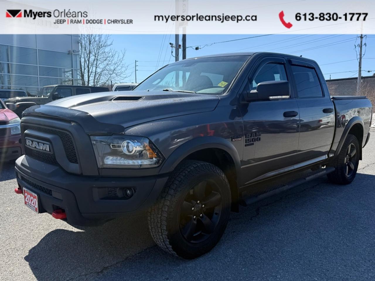 <b>Aluminum Wheels,  Remote Keyless Entry,  Fog Lamps,  Climate Control,  Rear Camera!</b><br> <br>  Compare at $29687 -  is just $28239! <br> <br>Get the job done right with this rugged Ram 1500 Classic pickup. This 2020 Ram 1500 Classic is fresh on our lot in Orleans. <br> <br>The reasons why this Ram 1500 Classic stands above its well-respected competition are evident: uncompromising capability, proven commitment to safety and security, and state-of-the-art technology. From its muscular exterior to the well-trimmed interior, this 2020 Ram 1500 Classic is more than just a workhorse. Get the job done in comfort and style while getting a great value with this amazing full size truck. This Crew Cab 4X4 pickup has 174,552 km. Its nice in colour. It has an Automatic transmission and is powered by a 395HP 5.7L 8 Cylinder Engine. <br> <br> Our 1500 Classics trim level is Warlock. This gothic looking Ram 1500 Classic Warlock is an awesome truck that comes with black aluminum wheels and dark exterior accents, front fog lamps, powder-coated front and rear bumpers, a touchscreen infotainment system that features wireless streaming audio and SiriusXM radio. This limited-edition truck also comes with a lift kit and heavy-duty shock absorbers, electronic stability plus trailer sway control, remote keyless entry, a ParkView rear back-up camera, cruise control, automatic headlights, and much more. This vehicle has been upgraded with the following features: Aluminum Wheels, Remote Keyless Entry, Fog Lamps, Climate Control, Rear Camera, Touchscreen, SiriusXM.<br> To view the original window sticker for this vehicle view this <a href=http://www.chrysler.com/hostd/windowsticker/getWindowStickerPdf.do?vin=1C6RR7LT5LS125572 target=_blank>http://www.chrysler.com/hostd/windowsticker/getWindowStickerPdf.do?vin=1C6RR7LT5LS125572</a>. <br/><br> <br>To apply right now for financing use this link: <a href=https://www.myersorleansjeep.ca/apply-for-financing/ target=_blank>https://www.myersorleansjeep.ca/apply-for-financing/</a><br><br> <br/><br>The road to new driving experiences begins in our inventory, where youll find an incredible array of brand-new cars, trucks, minivans, and SUVs, including two of our bestselling models, the Dodge Ram 1500 and the Dodge Grand Caravan. If you want to know what the cutting edge of automotive technology looks like, all you have to do is visit Myers Orleans Jeep! Each model comes loaded with the convenient features and cool technology that help make every trip memorable. Looking for additional everyday luxury at a price thats incredibly wallet-friendly? Choose from our selection of quality pre-owned models! If you can think of a road, our friendly and knowledgeable sales team will help you find the perfect vehicle to drive it.<br><br>We may be a well-established dealership thats been part of the community for many years, but that doesnt mean were stuck in the past! At Myers Orleans Jeep, were proud to provide a fresh, modern approach to car buying. Using our array of online tools, you can browse our extensive inventory, schedule a service appointment, order parts, and even apply for credit from wherever youve got a connection. Our goal is to create relationships that will last, and we know that the best way to do this is by providing a dealership experience thats based on honesty, transparency, trust, and a commitment to customers. Stop by today and discover all the ways we go above and beyond for you.<br><br> Come by and check out our fleet of 30+ used cars and trucks and 80+ new cars and trucks for sale in Orleans.  o~o