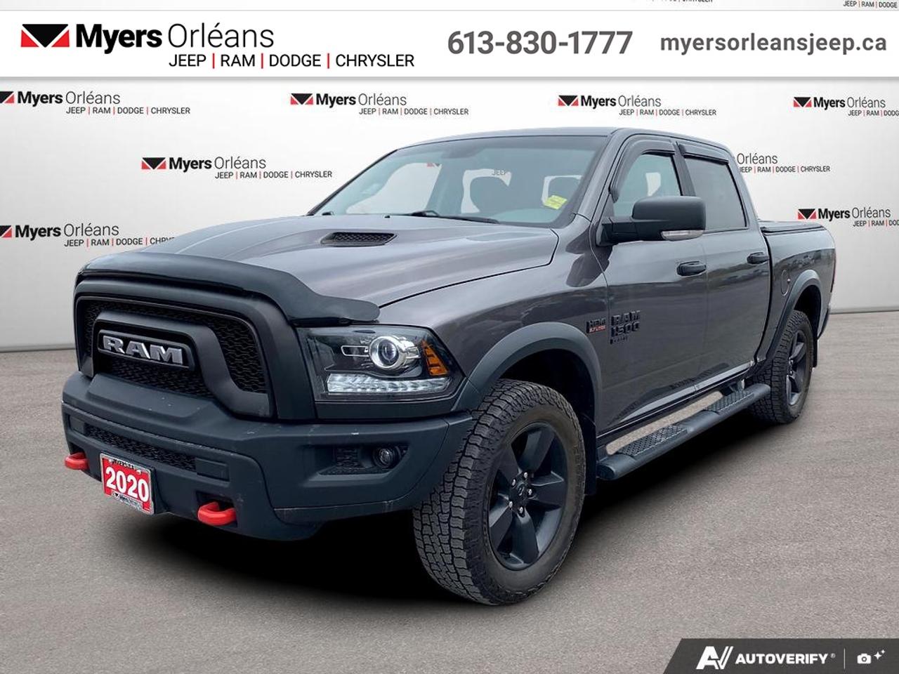 <b>Aluminum Wheels,  Remote Keyless Entry,  Fog Lamps,  Climate Control,  Rear Camera!</b><br> <br>  Compare at $27725 -  is just $27245! <br> <br>This Ram 1500 Classic is a top contender in the full-size pickup segment thanks to a winning combination of a strong powertrain, a smooth ride and a well-trimmed cabin. This 2020 Ram 1500 Classic is for sale today in Orleans.<br> <br>The reasons why this Ram 1500 Classic stands above its well-respected competition are evident: uncompromising capability, proven commitment to safety and security, and state-of-the-art technology. From its muscular exterior to the well-trimmed interior, this 2020 Ram 1500 Classic is more than just a workhorse. Get the job done in comfort and style while getting a great value with this amazing full size truck.<br> <br>This Crew Cab 4X4 pickup has 174,552 km. Its nice in colour. It has an Automatic transmission and is powered by a 395HP 5.7L 8 Cylinder Engine. <br> <br> Our 1500 Classics trim level is Warlock. This gothic looking Ram 1500 Classic Warlock is an awesome truck that comes with black aluminum wheels and dark exterior accents, front fog lamps, powder-coated front and rear bumpers, a touchscreen infotainment system that features wireless streaming audio and SiriusXM radio. This limited-edition truck also comes with a lift kit and heavy-duty shock absorbers, electronic stability plus trailer sway control, remote keyless entry, a ParkView rear back-up camera, cruise control, automatic headlights, and much more. This vehicle has been upgraded with the following features: Aluminum Wheels, Remote Keyless Entry, Fog Lamps, Climate Control, Rear Camera, Touchscreen, SiriusXM.<br> To view the original window sticker for this vehicle view this <a href=http://www.chrysler.com/hostd/windowsticker/getWindowStickerPdf.do?vin=1C6RR7LT5LS125572 target=_blank>http://www.chrysler.com/hostd/windowsticker/getWindowStickerPdf.do?vin=1C6RR7LT5LS125572</a>. <br/><br> <br>To apply right now for financing use this link: <a href=https://www.myersorleansjeep.ca/apply-for-financing/ target=_blank>https://www.myersorleansjeep.ca/apply-for-financing/</a><br> <br/><br>The road to new driving experiences begins in our inventory, where youll find an incredible array of brand-new cars, trucks, minivans, and SUVs, including two of our bestselling models, the Dodge Ram 1500 and the Dodge Grand Caravan. If you want to know what the cutting edge of automotive technology looks like, all you have to do is visit Myers Orleans Jeep! Each model comes loaded with the convenient features and cool technology that help make every trip memorable. Looking for additional everyday luxury at a price thats incredibly wallet-friendly? Choose from our selection of quality pre-owned models! If you can think of a road, our friendly and knowledgeable sales team will help you find the perfect vehicle to drive it.<br><br>We may be a well-established dealership thats been part of the community for many years, but that doesnt mean were stuck in the past! At Myers Orleans Jeep, were proud to provide a fresh, modern approach to car buying. Using our array of online tools, you can browse our extensive inventory, schedule a service appointment, order parts, and even apply for credit from wherever youve got a connection. Our goal is to create relationships that will last, and we know that the best way to do this is by providing a dealership experience thats based on honesty, transparency, trust, and a commitment to customers. Stop by today and discover all the ways we go above and beyond for you.<br><br> Come by and check out our fleet of 40+ used cars and trucks and 80+ new cars and trucks for sale in Orleans.  o~o