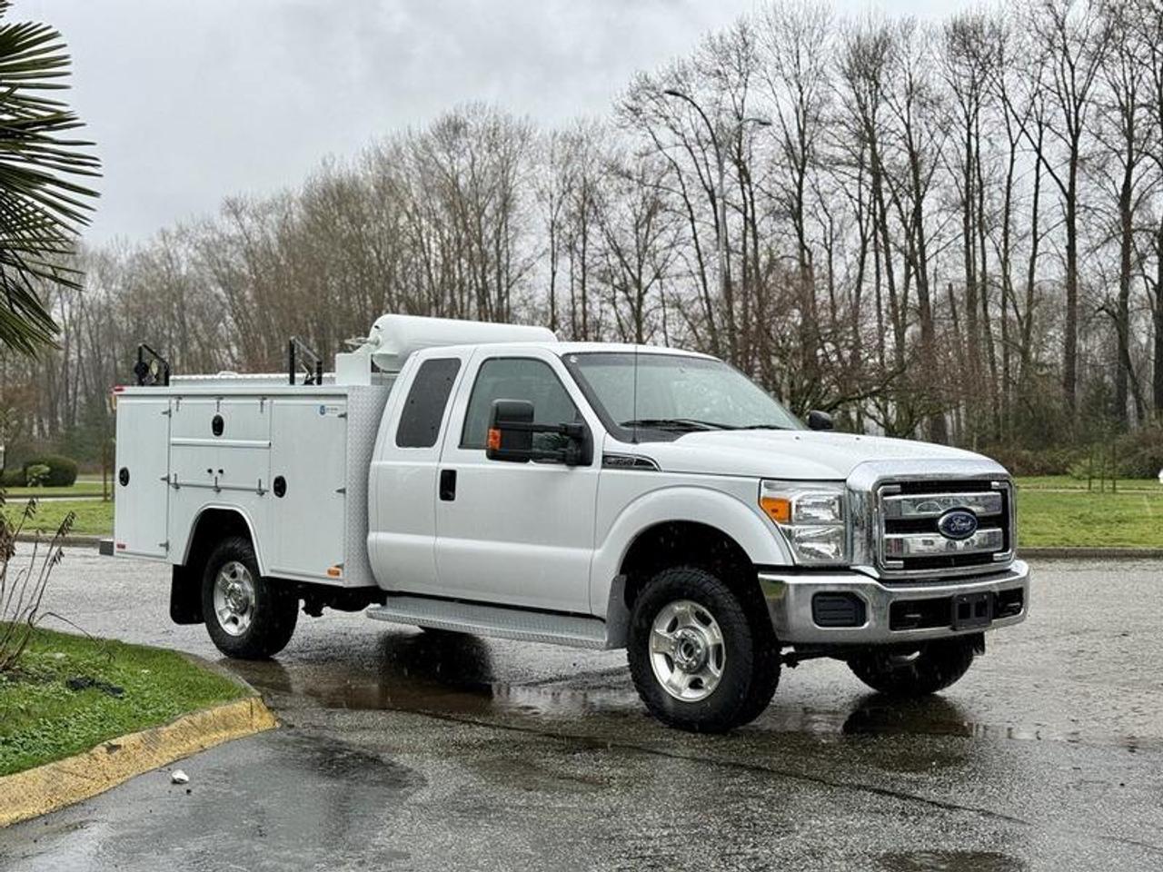 This 2015 Ford F-350 XLT 4x4 service truck is powered by a 6.2L V8 paired with an automatic transmission and features four-wheel drive with a rear differential lock. It is equipped with a service body and a VMAC compressor with tank, along with a trailer hitch and trailer brake controller for added utility. Additional features include 4-wheel ABS, cruise control, air conditioning, AM/FM radio with CD and AUX input, power windows, power seat, power door locks, and power mirrors. Finished in white with a grey cloth interior, this four-door pickup offers a practical and capable setup suitable for service, utility, or fleet applications. This item is currently OFFSITE. You must register an appointment with our office to schedule an offsite viewing. Appointments must be made a minimum of one business day in advance (and as defined by the days that Repo.com is open for business) before your appointment can be scheduled and confirmed. We may, at our own discretion, instead opt to transport smaller items to Repo.coms main yard for viewing purposes.  $48,850.00 plus $375 processing fee, $49,225.00 total payment obligation before taxes.   Listing report, warranty, contract commitment cancellation fee, financing available on approved credit (some limitations and exceptions may apply). All above specifications and information is considered to be accurate but is not guaranteed and no opinion or advice is given as to whether this item should be purchased. We do not allow test drives due to theft, fraud, acts of vandalism and undetectable impaired driving. Instead we provide the following benefits: Complimentary Warranty (with options to extend), Limited Money Back Satisfaction Guarantee on Fully Completed Contracts, Contract Commitment Cancellation, and an Open-Ended Sell-Back Option. Ask seller for details or call 604-522-REPO(7376) to confirm listing availability.