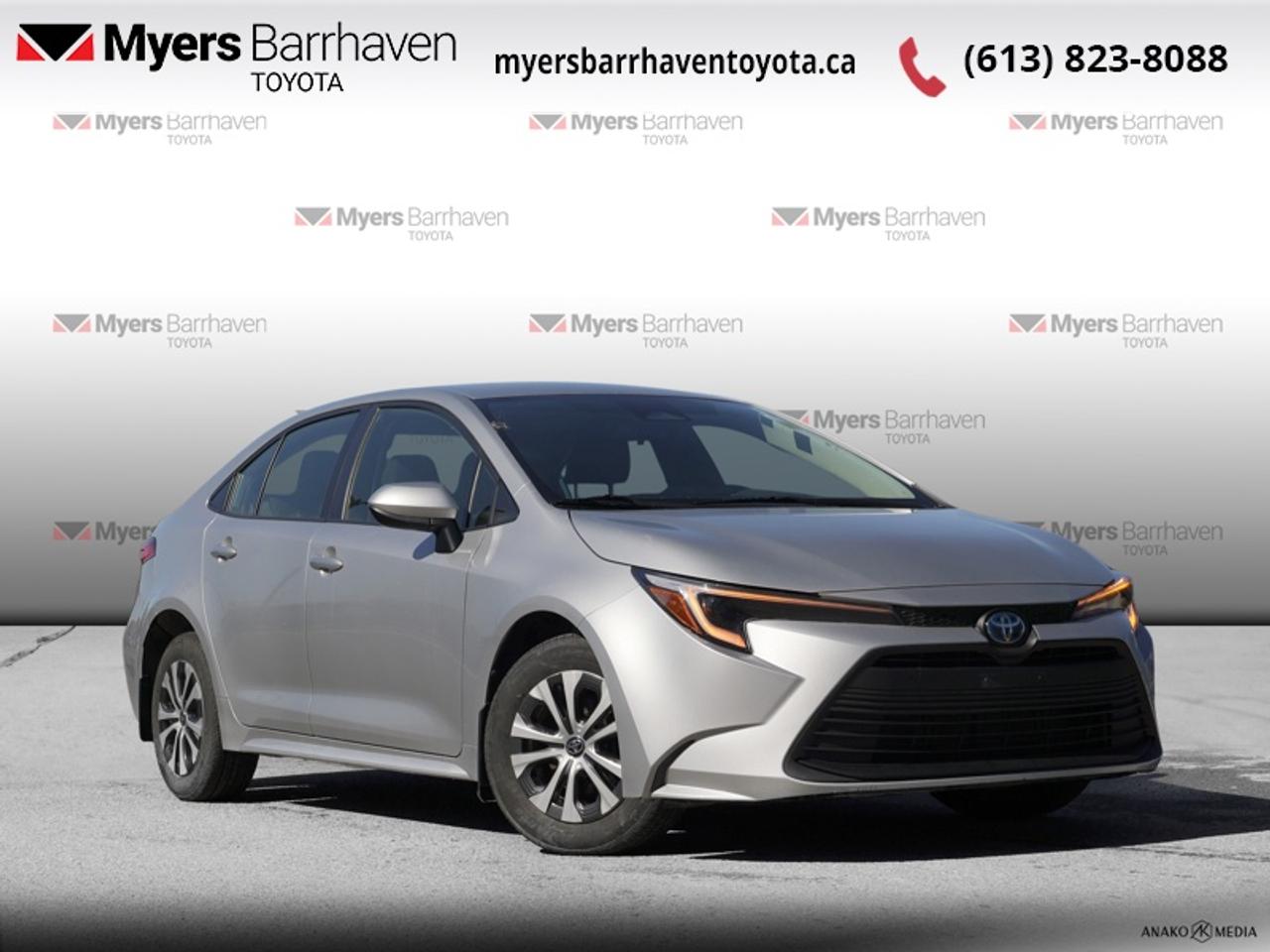 <b>Low Mileage, Heated Seats,  Blind Spot Detection,  Lane Keep Assist,  LED Lights,  Apple CarPlay!</b><br> <br>  Compare at $24854 - Our Live Market Price is just $23898! <br> <br>This 2023 Toyota Corolla features attractive styling, impressive efficiency and a slew of standard safety features. This 2023 Toyota Corolla is fresh on our lot in Ottawa. <br> <br>With a distinctive design, robust engineering and all-round practicality, this 2023 Corolla is a popular choice for shoppers who prioritize safety and style. A well-built interior with amazing standard technology ensures that this sedan withstands the day-to-day activities of an urban commute. A roomy cabin with comfortable ride quality ensures that occupants enjoy a smooth journey, both in the city and the highway. This sedan has 107,243 km. Its Classic Silver Metallic in colour. It has an Automatic transmission and is powered by a 138HP 1.8L 4 Cylinder Engine. <br> <br> Our Corollas trim level is Hybrid LE. This Corolla Hybrid LE is amazing on efficiency and boasts several features like heated front seats, automatic climate control, sleek Bi-LED headlights, a larger 8 inch touchscreen display featuring Apple CarPlay, Android Auto, advanced voice recognition, 6 speakers, next gen USB 2.0 audio ports, wireless streaming audio, SIRI Eyes Free and a handy rear view camera. Additional features include blind spot detection, remote keyless entry, Toyota Safety Sense, dynamic radar cruise control, lane departure warning with lane steering assist, power adjustable heated mirrors and so much more. This vehicle has been upgraded with the following features: Heated Seats, Blind Spot Detection, Lane Keep Assist, LED Lights, Apple CarPlay, Android Auto, Adaptive Cruise Control.<br> <br>To apply right now for financing use this link: <a href=https://www.myersbarrhaventoyota.ca/quick-approval/ target=_blank>https://www.myersbarrhaventoyota.ca/quick-approval/</a><br><br> <br/><br> Buy this vehicle now for the lowest bi-weekly payment of <b>$171.63</b> with $0 down for 84 months @ 7.99% APR O.A.C. ( Plus applicable taxes -  Plus applicable fees   ).  See dealer for details. <br> <br>At Myers Barrhaven Toyota we pride ourselves in offering highly desirable pre-owned vehicles. We truly hand pick all our vehicles to offer only the best vehicles to our customers. No two used cars are alike, this is why we have our trained Toyota technicians highly scrutinize all our trade ins and purchases to ensure we can put the Myers seal of approval. Every year we evaluate 1000s of vehicles and only 10-15% meet the Myers Barrhaven Toyota standards. At the end of the day we have mutual interest in selling only the best as we back all our pre-owned vehicles with the Myers *LIFETIME ENGINE TRANSMISSION warranty. Thats right *LIFETIME ENGINE TRANSMISSION warranty, were in this together! If we dont have what youre looking for not to worry, our experienced buyer can help you find the car of your dreams! Ever heard of getting top dollar for your trade but not really sure if you were? Here we leave nothing to chance, every trade-in we appraise goes up onto a live online auction and we get buyers coast to coast and in the USA trying to bid for your trade. This means we simultaneously expose your car to 1000s of buyers to get you top trade in value. <br>We service all makes and models in our new state of the art facility where you can enjoy the convenience of our on-site restaurant, shuttle van, free Wi-Fi, Enterprise Rent-A-Car, on-site tire storage, and complimentary drinks. Come see why many Toyota owners are making the switch to Myers Barrhaven Toyota. <br>*LIFETIME ENGINE TRANSMISSION WARRANTY NOT AVAILABLE FOR VEHICLES WITH KMS EXCEEDING 140,000KM, VEHICLES 8 YEARS & OLDER, HIGHLINE BRAND VEHICLES (e.g., BMW, INFINITI, CADILLAC, LEXUS), AND QUEBEC RESIDENTS.<br> Come by and check out our fleet of 80+ used cars and trucks and 20+ new cars and trucks for sale in Ottawa.  o~o