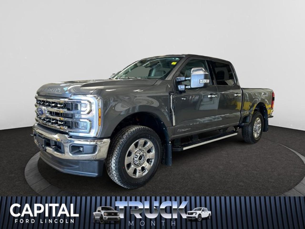 Looking for towing power and a truck that packs a punch? This Carbonized Grey Metallic Ford Super Duty pickups offer a pair of stout engines and can tow bumper-pull trailers that weigh up to 18,500 pounds or 24,700 with a fifth-wheel setup. The tough exterior is backed up by a cab that is attractive, functional and comfortable. The Super Duty Lariat adds polished aluminum 17-inch wheels for F-350 dually and bright 18-inch aluminum, heated leather power front seats with console, dual-zone climate control, power-adjust pedals, rear camera, SYNC MyFord Touch, leather-wrapped wheel, wood grain trim, power fold-and-telescoping tow mirrors, illuminated visor mirrors, privacy glass, keypad door entry, 110-volt outlet and a powered sliding rear window with defrost. Choose a truck you can trust! Come in today to speak to a Capital Product Specialist about making this baby yours! Check out this vehicles pictures, features, options and specs, and let us know if you have any questions. Helping find the perfect vehicle FOR YOU is our only priority.P.S...Sometimes texting is easier. Text (or call) 306-994-3121 for fast answers at your fingertips!Dealer License #307287