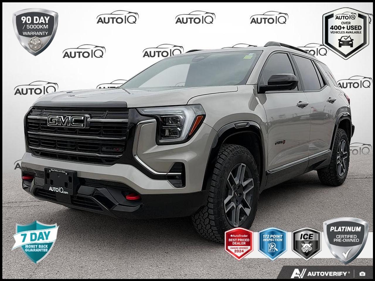 Recent Arrival!<br>CARFAX Canada No Reported Accidents CARFAX Canada One Owner<br><br>| One Owner, | No Accidents, | Non-Smoker, AWD, 2-Way Power Front Passenger Lumbar Seat Adjuster, 3.47 Final Drive Axle Ratio, 6-Speaker Audio System Feature, 8-Way Power Driver Seat Adjuster, 8-Way Power Passenger Seat Adjuster, Auto High-beam Headlights, Cloth/Core Tec Seat Trim, Convenience Package III, Front Bucket Seats, Front fog lights, Fully automatic headlights, HD Surround Vision, Heated front seats, Heated Rear Outboard Seats, Heated steering wheel, Memory Package, Panoramic Power Sunroof with Sunshade, Power Liftgate, Preferred Equipment Group 4SB, Radio: Premium GMC Infotainment System, Rain sensing wipers, Rear Camera Mirror, Rear Camera Mirror Washer, Rear Pedestrian Alert, SiriusXM with 360L Trial Subscription, Technology Package II, Traffic Sign Recognition, Ventilated Driver Seat, Ventilated Front Passenger Seat, Wheels: 17 Dark Machined Aluminum, Wireless Apple CarPlay/Wireless Android Auto.<br><br>Riverstone Metallic AT4<br>HEATED & VENTILATED SEATS | POWER SUNROOF | MEMORY SEATS | HEATED STEERING WHEEL 2026 GMC Terrain AT4  1.5L DOHC<br>8-Speed Automatic with Overdrive<br>AWD<p> </p>

<h4>PLATINUM CERTIFIED PRE-OWNED VEHICLE</h4>

<p>
- 36-point Provincial Safety Inspection<br>
- 172-point inspection combined mechanical, aesthetic, functional inspection including a vehicle report card<br>
- Warranty: 90-days or 5,000 KM on inspected mechanical items, factory extended options eligible for warranty up to 200,000 KM<br>
- Complimentary CARFAX Vehicle History Report<br>
- 3X Provincial safety standard for tire tread depth<br>
- 3X Provincial safety standard for brake pad thickness<br>
- 7 Day Money Back Guarantee*<br>
- Market Value Report provided<br>
- Guaranteed 2 keys/key fobs and door code (if equipped)<br>
- Equipped vehicles include a complimentary 3 month Sirius satellite radio subscription!<br>
- Complimentary full interior detailing and carpet shampoo<br>
- Paintless dent repair and/or touch-ups for applicable body panels<br>
- Vehicle scanned for open recall notifications from manufacturer
</p>

<p>SPECIAL NOTE: This vehicle is reserved for AutoIQs retail customers only. Please, no dealer calls. Errors & omissions excepted.</p>

<p>*As-traded, specialty or high-performance vehicles are excluded from the 7-Day Money Back Guarantee Program (including, but not limited to Ford Shelby, Ford mustang GT, Ford Raptor, Chevrolet Corvette, Camaro 2SS, Camaro ZL1, V-Series Cadillac, Dodge/Jeep SRT, Hyundai N Line, all electric models)</p>