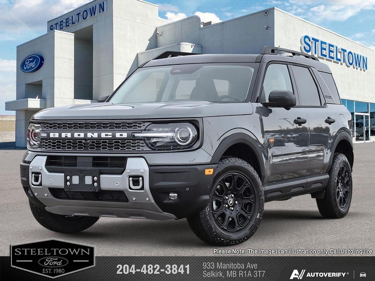 <b>360 Camera,  Heated Steering Wheel,  Remote Start,  Fog Lamps,  Heated Seats!</b><br> <br> <br> <br>We value your TIME, we wont waste it or your gas is on us!   We offer extended test drives and if you cant make it out to us we will come straight to you!<br> <br>The 2026 Ford Bronco Sport offers adaptable utility and smart usability thats equally at home on trail or city street. <br> <br>The 2026 Ford Bronco Sport combines rugged styling, modern tech and flexible utility to create a compact SUV that doesnt compromise on spirit. Inside, the cabin features quality materials, intuitive connectivity and thoughtful design to keep passengers comfortable and engaged. With its trail-ready attitude, confident presence and Fords heritage of capability, the Bronco Sport is built to carry your lifestyle forward.<br> <br>This Carbonized Grey Metallic SUV has an Automatic transmission and is powered by a 250HP 2.0L 4 Cylinder Engine. <br> <br> Our Bronco Sports trim level is Badlands. The cabin features leather-trimmed heated sport contour seats with power adjustments and memory settings, complemented by a heated leather steering wheel and dual-zone automatic climate control for all-season comfort. The SYNC 4 infotainment system with a 13.2-inch touchscreen, wireless Apple CarPlay and Android Auto, Alexa integration, and adaptive cruise control with stop-and-go ensures effortless connectivity and convenience. Versatile interior design, thoughtful storage solutions, and remote start functionality enhance everyday usability, while durable vinyl flooring and rubberized mats make it easy to clean after any adventure. On the outside, bold 17-inch matte black aluminum wheels, all-terrain tires, LED headlights, and dual tow hooks highlight its capability and confidence. The Terrain Management System offers seven G.O.A.T. modes, including rock crawl and rally, supported by a rear locking differential and electro-mechanical limited-slip technology for precise traction on any surface. Ford Co-Pilot360 safety features provide comprehensive protection with BLIS, Pre-Collision Assist with Automatic Emergency Braking, Evasion Assist, an Aerial View Camera System, and Reverse Brake Assist, ensuring complete confidence whether navigating city streets or tackling rugged trails. This vehicle has been upgraded with the following features: 360 Camera, Heated Steering Wheel, Remote Start, Fog Lamps, Heated Seats, Adaptive Cruise Control, Lane Keep Assist.<br><br> View the original window sticker for this vehicle with this url <b><a href=http://www.windowsticker.forddirect.com/windowsticker.pdf?vin=3FMCR9DA9TRE38185 target=_blank>http://www.windowsticker.forddirect.com/windowsticker.pdf?vin=3FMCR9DA9TRE38185</a></b>.<br> <br>To apply right now for financing use this link: <a href=http://www.steeltownford.com/?https://CreditOnline.dealertrack.ca/Web/Default.aspx?Token=bf62ebad-31a4-49e3-93be-9b163c26b54c&La target=_blank>http://www.steeltownford.com/?https://CreditOnline.dealertrack.ca/Web/Default.aspx?Token=bf62ebad-31a4-49e3-93be-9b163c26b54c&La</a><br><br> <br/> Total  rebate of $4000 is reflected in the price.   5.49% financing for 84 months.  Incentives expire 2026-03-31.  See dealer for details. <br> <br>Family owned and operated in Selkirk for 35 Years.  <br>Steeltown Ford is located just 20 minutes North of the Perimeter Hwy, with an onsite banking center that offers free consultations. <br>Ask about our special dealer rates available through all major banks and credit unions.<br>Dealer retains all rebates, plus taxes, govt fees and Steeltown Protect Plus.<br>Steeltown Ford Protect Plus includes:<br>- Life Time Tire Warranty <br>Dealer Permit # 1039<br><br><br> Come by and check out our fleet of 100+ used cars and trucks and 170+ new cars and trucks for sale in Selkirk.  o~o
