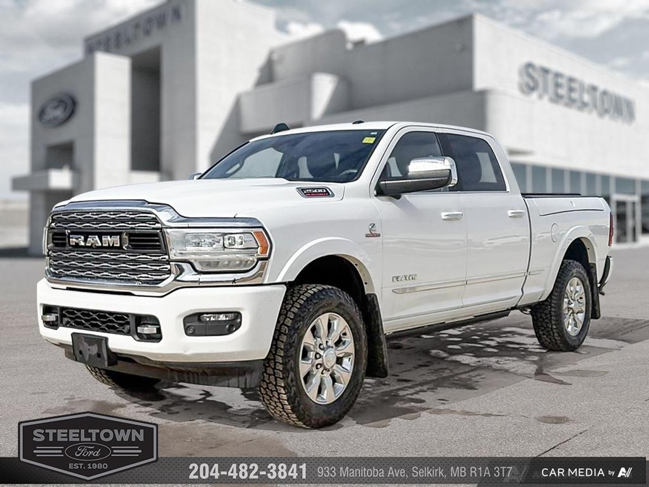 <b>Low Mileage, Power Running Boards,  Navigation,  Cooled Seats,  Leather Seats,  Heated Rear Seats!</b><br> <br> We value your TIME, we wont waste it or your gas is on us!   We offer extended test drives and if you cant make it out to us we will come straight to you!<br><br><br> <br>Whether youre on the job site, driving around town, or making a long haul trip, this Ram 2500HD gets the job done with ease. This 2019 Ram 2500 is for sale today in Selkirk. <br> <br>This 2019 Ram 2500HD delivers exactly what you need: superior capability and exceptional levels of comfort, all backed with proven reliability. Whether youre in the commercial sector or looking for serious recreational towing rig, this impressive Ram 2500HD is ready for anything that you are. This low mileage sought after diesel Crew Cab 4X4 pickup has just 55,049 km. Its White in colour. It has an Automatic transmission and is powered by a Cummins 370HP 6.7L Straight 6 Cylinder Engine. It may have some remaining factory warranty, please check with dealer for details. <br> <br> Our 2500s trim level is Limited. Top of the line in every sense, this Ram 2500 Limited has unrelenting capability and a sophisticated interior that features premium equipment like power running boards, cooled and heated leather seats, a heated leather steering wheel, heated rear seats, and a premium audio system. Additional luxuries include Uconnect 4 with an 8.4 inch touchscreen thats paired with navigation and SiriusXM, exclusive aluminum wheels and front grille, power heated trailer-tow mirrors, proximity keyless entry with remote start, blind spot detection, LED cargo bed lights and a spray in bed liner, a class IV hitch receiver with trailer brake controller, dual zone climate control, premium LED headlights and a tough HD suspension that is designed to handle whatever you can throw at it! This vehicle has been upgraded with the following features: Power Running Boards, Navigation, Cooled Seats, Leather Seats, Heated Rear Seats, Heated Steering Wheel, Premium Audio.<br> To view the original window sticker for this vehicle view this <a href=http://www.chrysler.com/hostd/windowsticker/getWindowStickerPdf.do?vin=3C6UR5SLXKG666753 target=_blank>http://www.chrysler.com/hostd/windowsticker/getWindowStickerPdf.do?vin=3C6UR5SLXKG666753</a>. <br/><br> <br>To apply right now for financing use this link: <a href=http://www.steeltownford.com/?https://CreditOnline.dealertrack.ca/Web/Default.aspx?Token=bf62ebad-31a4-49e3-93be-9b163c26b54c&La target=_blank>http://www.steeltownford.com/?https://CreditOnline.dealertrack.ca/Web/Default.aspx?Token=bf62ebad-31a4-49e3-93be-9b163c26b54c&La</a><br><br> <br/><br> Buy this vehicle now for the lowest bi-weekly payment of <b>$495.12</b> with $0 down for 84 months @ 8.99% APR O.A.C. ( Plus applicable taxes -  Platinum Shield Protection & Tire Warranty included   / Total cost of borrowing $23318   ).  See dealer for details. <br> <br>Family owned and operated in Selkirk for 35 Years.  <br>Steeltown Ford is located just 20 minutes North of the Perimeter Hwy, with an onsite banking center that offers free consultations. <br>Ask about our special dealer rates available through all major banks and credit unions.<br><br><br>Steeltown Ford Protect Plus includes:<br>- Life Time Tire Warranty <br>Cars cost less in Selkirk <br><br>Dealer Permit # 1039<br><br><br> Come by and check out our fleet of 120+ used cars and trucks and 170+ new cars and trucks for sale in Selkirk.  o~o