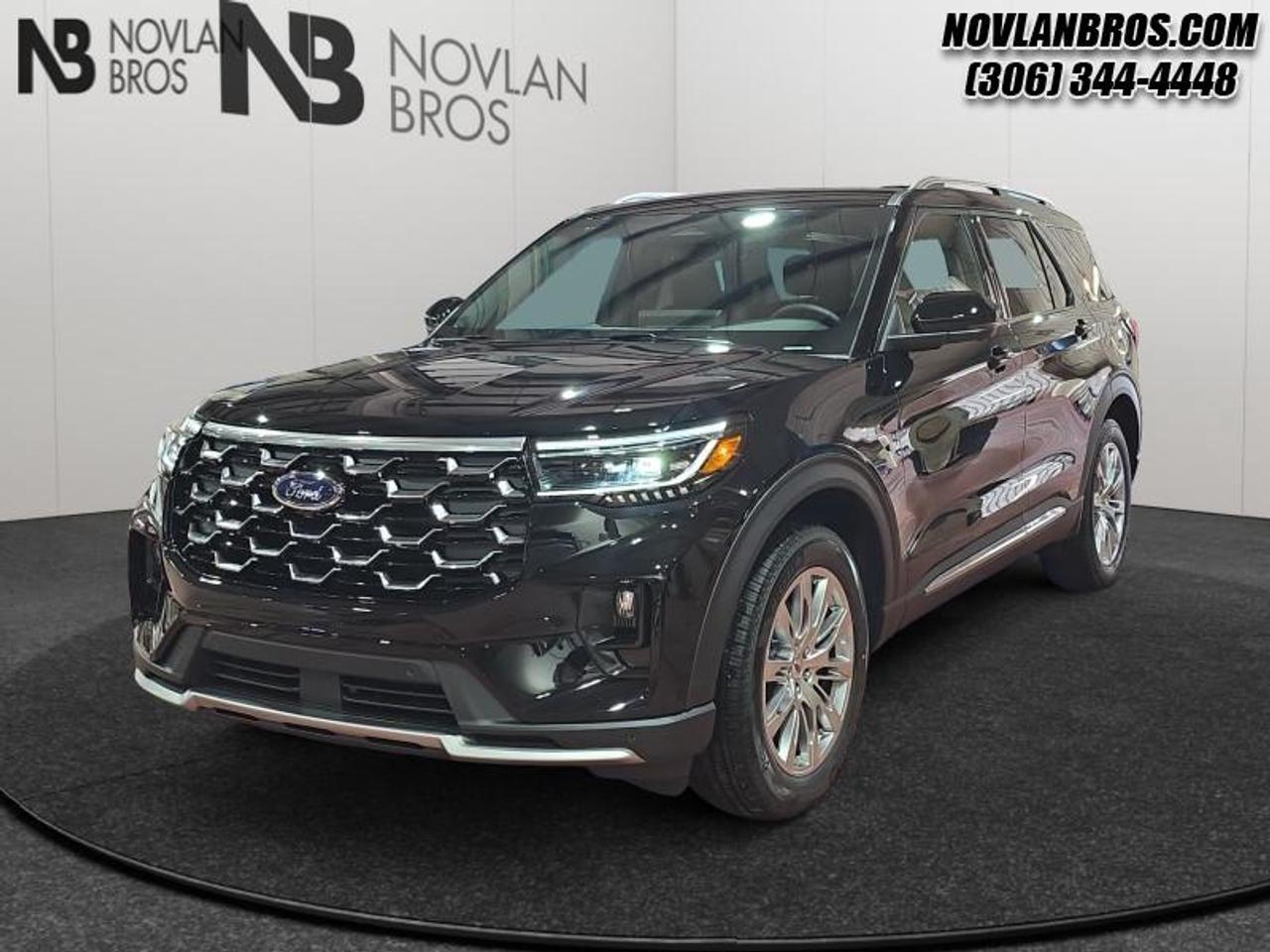 <b>Leather Seats!</b><br> <br> <br> <br>Check out our great inventory of new vehicles at Novlan Brothers!<br> <br>Just as the name implies, this 2026 Explorer is ready to move you beyond your boundaries. <br> <br>This Ford Explorer is the ultimate lifestyle vehicle with plenty of style and space for all of your passengers and cargo. It has the hauling capabilities of a midsize SUV combined with strong off-road capabilities. Whether your next family adventure is to the grocery store or over a high mountain pass, the Ford Explorer was built to get you there with ease.<br> <br>This Agate Black SUV has a 10 Speed Automatic transmission and is powered by a 300HP 2.3L 4 Cylinder Engine. <br> <br> Our Explorers trim level is Platinum. This Explorer Platinum rewards you with a dual-panel sunroof and cooled front seats, as well as BlueCruise 1.2, inbuilt navigation, Bang & Olufsen audio, an aerial view camera system and a heated steering wheel. Also standard include 20 aluminum wheels, FordPass Connect 5G mobile hotspot internet access, adaptive cruise control, smart device remote engine start, and a power liftgate for rear cargo access. On the inside, occupants are treated to leather upholstery, voice-activated dual-zone climate control, and a 13.2-inch infotainment screen with wireless Apple CarPlay and Android Auto. Safety features also include lane keep assist with lane departure warning, collision mitigation, automatic emergency braking, evasion assist, and rear parking sensors. This vehicle has been upgraded with the following features: Leather Seats.<br><br> View the original window sticker for this vehicle with this url <b><a href=http://www.windowsticker.forddirect.com/windowsticker.pdf?vin=1FMUK8HH3TGB02355 target=_blank>http://www.windowsticker.forddirect.com/windowsticker.pdf?vin=1FMUK8HH3TGB02355</a></b>.<br> <br>To apply right now for financing use this link: <a href=http://novlanbros.com/credit/ target=_blank>http://novlanbros.com/credit/</a><br><br> <br/> Total  rebate of $1000 is reflected in the price.   Incentives expire 2026-04-30.  See dealer for details. <br> <br><br> Come by and check out our fleet of 20+ used cars and trucks and 70+ new cars and trucks for sale in Paradise Hill.  o~o