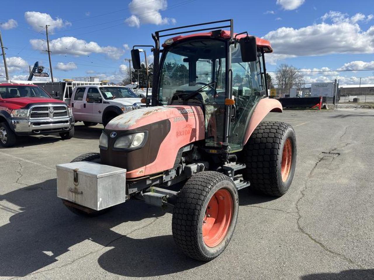 2010 KUBOTA M6040 Diesel 4 wheel drive Tractor, 4 cylinder, orange exterior. This listing is a former municipality asset, comes with registration and can be plated to drive on the road. 10455 -Engine hours  $11,710.00 plus $375 processing fee, $12,085.00 total payment obligation before taxes.   Listing report, warranty, contract commitment cancellation fee, financing available on approved credit (some limitations and exceptions may apply). All above specifications and information is considered to be accurate but is not guaranteed and no opinion or advice is given as to whether this item should be purchased. We do not allow test drives due to theft, fraud, acts of vandalism and undetectable impaired driving. Instead we provide the following benefits: Complimentary Warranty (with options to extend), Limited Money Back Satisfaction Guarantee on Fully Completed Contracts, Contract Commitment Cancellation, and an Open-Ended Sell-Back Option. Ask seller for details or call 604-522-REPO(7376) to confirm listing availability.