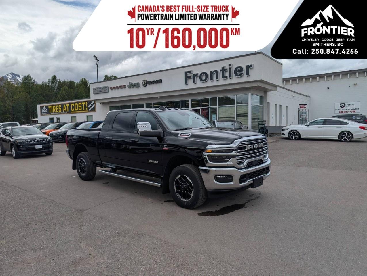 <p>The 2026 Ram 3500 Laramie 4x4 Mega Cab is built for serious capability while delivering premium comfort and refinement.</p><p>Powered by the legendary <strong>6.7L Cummins® turbocharged diesel engine paired with an automatic transmission</strong>, this heavy-duty truck is designed to handle demanding workloads with ease. The <strong>4x4 system</strong> provides ???? confidence in all conditions, whether you're towing, hauling, or navigating tough terrain.</p><p>The <strong>Laramie trim</strong> brings an upscale feel to this powerhouse, combining rugged performance with refined styling and elevated interior comfort.</p><p>Inside the spacious <strong>Mega Cab</strong>, youll find a well-appointed interior loaded with modern features including <strong>heated seats, navigation system, Bluetooth® connectivity, smart device integration, satellite radio, power seats, power windows, remote start, and a Wi-Fi hotspot</strong>, making long drives and workdays more comfortable.</p><p>Safety and convenience features include <strong>backup camera, brake assist, lane assist, parking sensors, cruise control, and keyless entry</strong>, giving you added confidence behind the wheel.</p><p>With its unmatched diesel performance, premium interior, and heavy-duty capability, the 2026 Ram 3500 Laramie is ready to get the job done without sacrificing comfort.</p><p>Please confirm all vehicle details and features with our sales team and start the buying process today at Frontier Chrysler Dodge Jeep Ram Ltd., proudly serving Smithers, BC and surrounding area.</p>