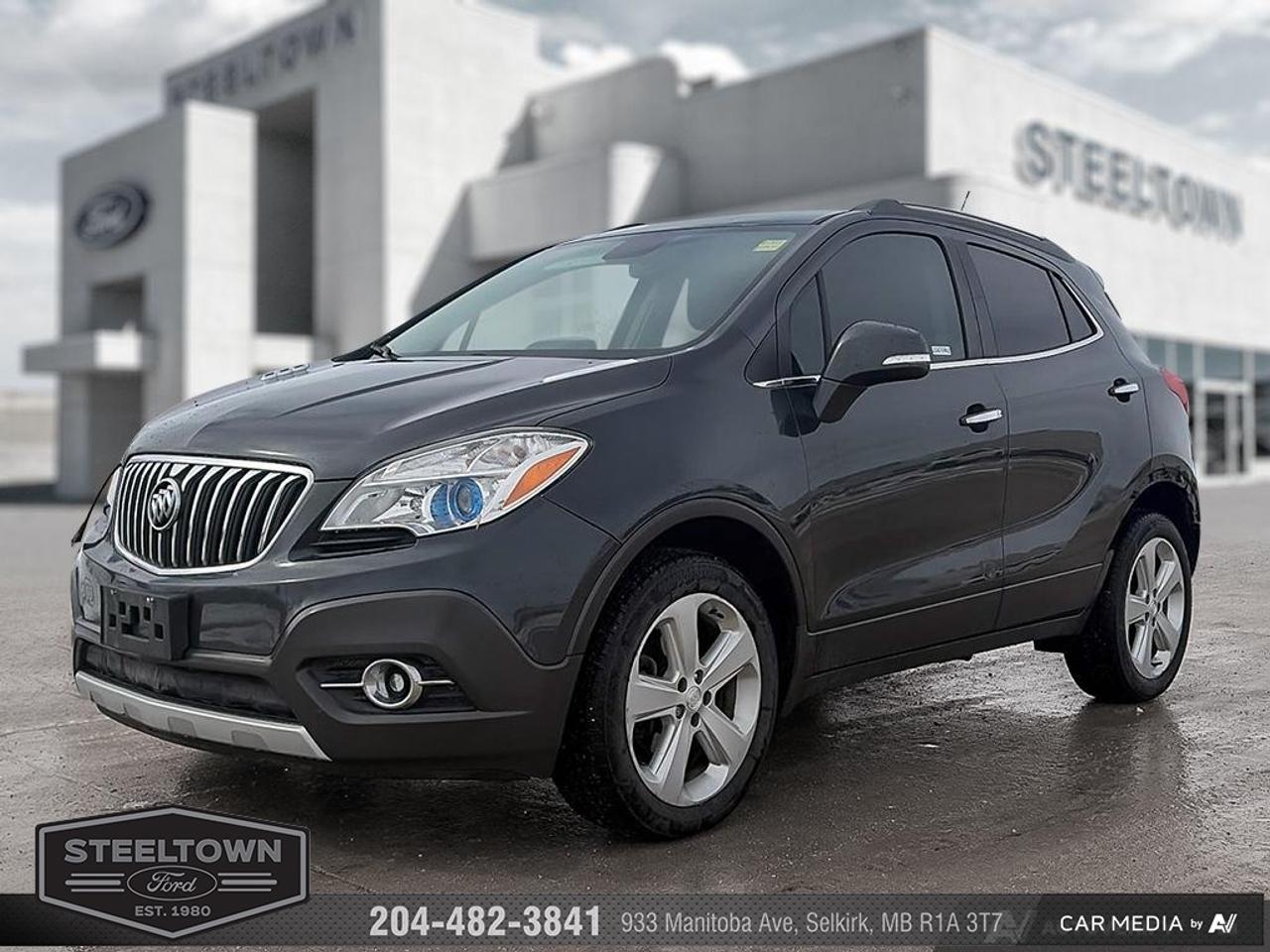 <b>Bluetooth,  Rear Camera,  OnStar,  Steering Wheel Controls,  Aluminum Wheels!</b><br> <br> We value your TIME, we wont waste it or your gas is on us!   We offer extended test drives and if you cant make it out to us we will come straight to you!<br><br><br> <br>For a premium compact SUV that wont break the bank, the Buick Encore is an excellent value. This 2016 Buick Encore is fresh on our lot in Selkirk. <br> <br>Thanks to its quiet cabin, user-friendly technology features, and truly compact size, the 2016 Buick Encore is definitely worth a look. Inside, the distinctive styling carries over to a flowing instrument panel that wraps naturally into the door panels. A prominent central instrument panel houses the seven-inch, high-resolution, full-color display for the standard IntelliLink voice-activated infotainment system. This SUV has 116,417 km. Its Grey in colour. It has an Automatic transmission and is powered by a 138HP 1.4L 4 Cylinder Engine. <br> <br> Our Encores trim level is Convenience. This Buick Encore Convenience is a step above the base model. It comes with the Buick IntelliLink infotainment system with a 7-inch color touchscreen, Bluetooth, a USB port, and OnStar, cloth seats with leatherette accents, a leather-wrapped steering wheel with audio and cruise control, a mounted luggage rack, 18-inch aluminum wheels, and more. This vehicle has been upgraded with the following features: Bluetooth, Rear Camera, OnStar, Steering Wheel Controls, Aluminum Wheels .<br> <br>To apply right now for financing use this link: <a href=http://www.steeltownford.com/?https://CreditOnline.dealertrack.ca/Web/Default.aspx?Token=bf62ebad-31a4-49e3-93be-9b163c26b54c&La target=_blank>http://www.steeltownford.com/?https://CreditOnline.dealertrack.ca/Web/Default.aspx?Token=bf62ebad-31a4-49e3-93be-9b163c26b54c&La</a><br><br> <br/><br> Buy this vehicle now for the lowest bi-weekly payment of <b>$109.66</b> with $0 down for 84 months @ 8.99% APR O.A.C. ( Plus applicable taxes -  Platinum Shield Protection & Tire Warranty included   / Total cost of borrowing $5165   ).  See dealer for details. <br> <br>Family owned and operated in Selkirk for 35 Years.  <br>Steeltown Ford is located just 20 minutes North of the Perimeter Hwy, with an onsite banking center that offers free consultations. <br>Ask about our special dealer rates available through all major banks and credit unions.<br><br><br>Steeltown Ford Protect Plus includes:<br>- Life Time Tire Warranty <br>Cars cost less in Selkirk <br><br>Dealer Permit # 1039<br><br><br> Come by and check out our fleet of 100+ used cars and trucks and 170+ new cars and trucks for sale in Selkirk.  o~o