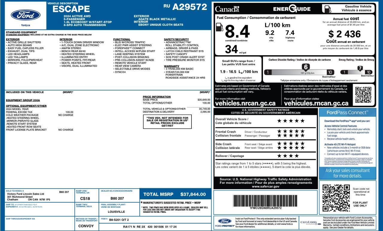 2024 Ford Escape Active AWD   Heated Seats and Steering Wheel Photo