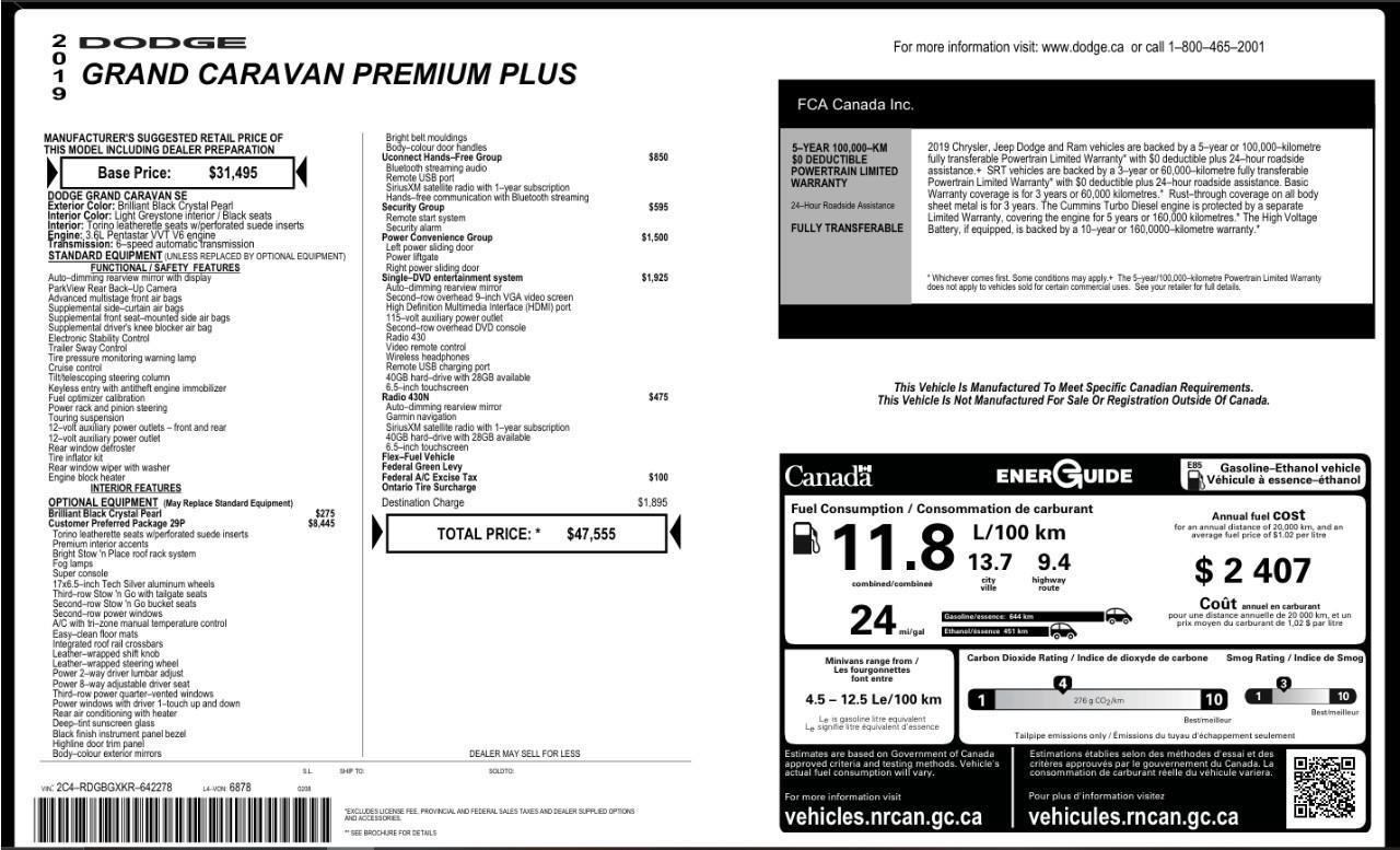 2019 Dodge Grand Caravan CVP/SXT Preferred Package 29P   DVD System Photo