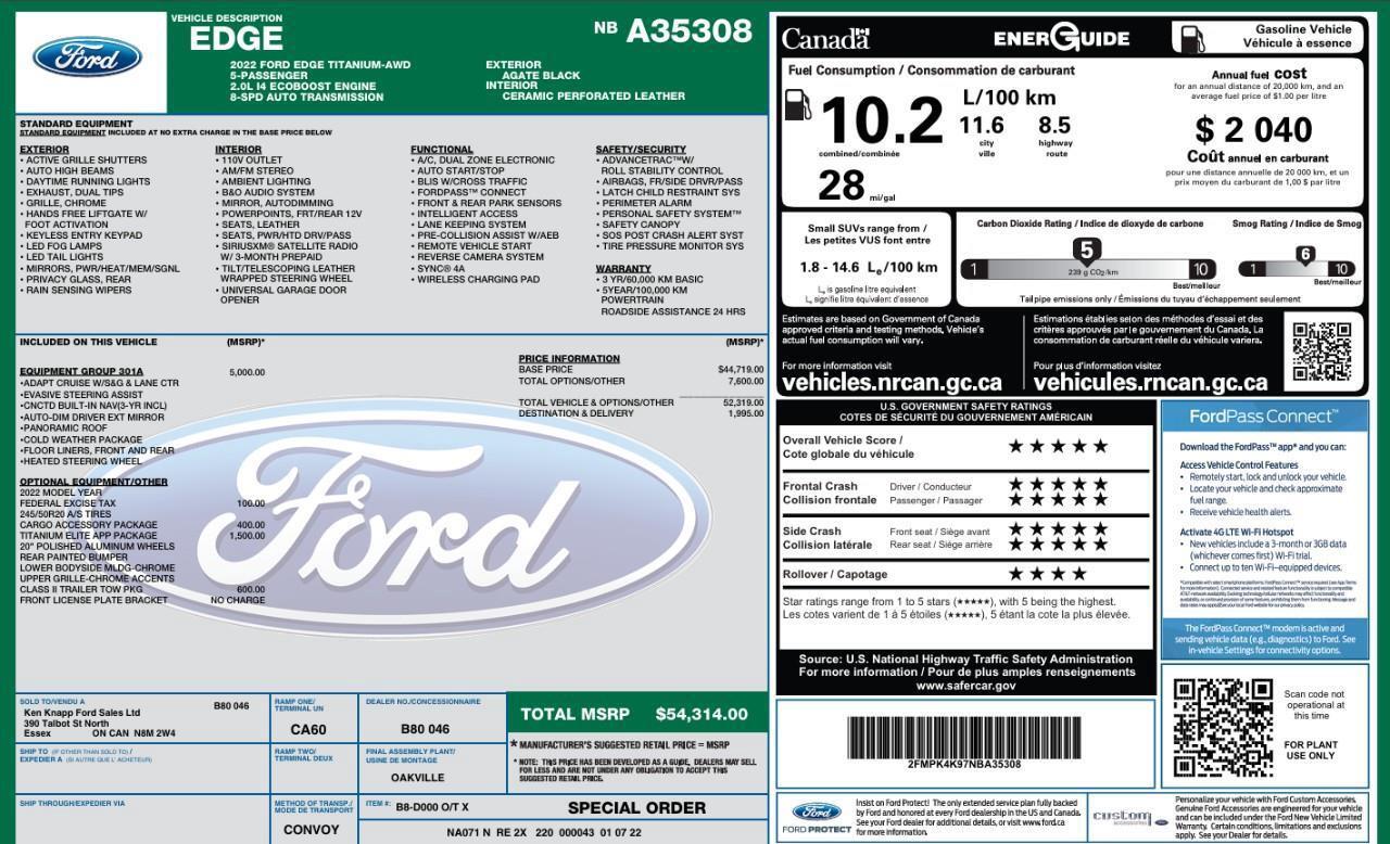 2022 Ford Edge Titanium 301A   Titanium Elite PKG   Class II Tow Photo
