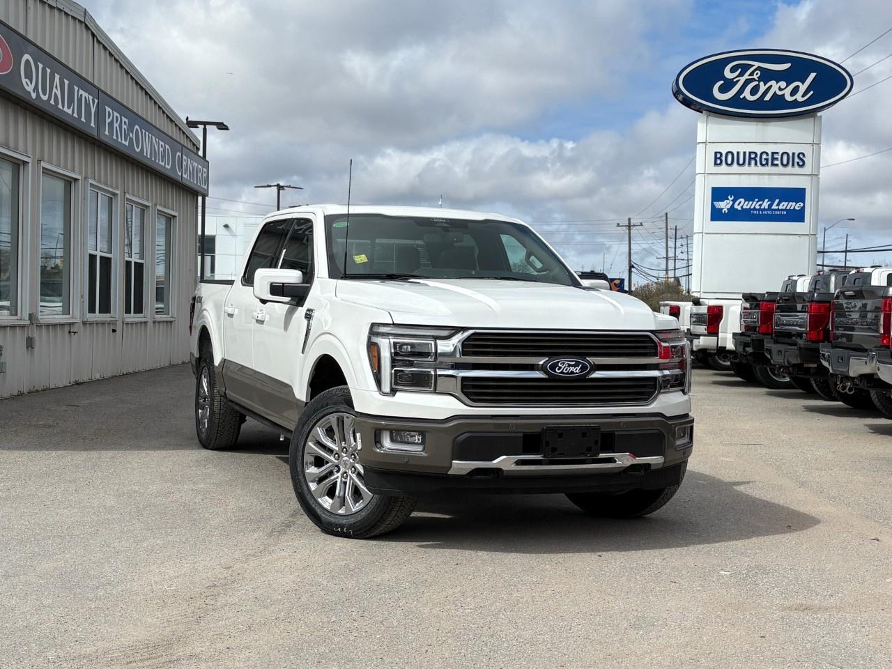 <p>Meet the 2026 Ford F-150 King Ranch, a new pinnacle in performance and luxury, draped in a stunning White exterior. The 4x4 drivetrain ensures that this SuperCrew truck handles with confidence on any terrain.</p><p>The King Ranch is not just about power but also about comfort and style. Slide into the sumptuous Brown leather seats and admire the well-crafted interior adorned with a leather steering wheel and chrome accents. With heated and cooled front seats, this truck assures comfort in every season.</p><p>Equipped with the latest in technology, the F-150 King Ranch features a cutting-edge navigation system and a large touchscreen interface. Enjoy seamless connectivity through Bluetooth and a Wi-Fi hotspot while benefitting from the extra assurance provided by a backup camera, parking sensors, lane assist, and adaptive cruise control.</p><p>Perfect for those who demand a blend of rugged capability and luxurious comfort, the 2026 Ford F-150 King Ranch is an ideal choice. Contact us today to schedule a viewing and experience it firsthand!</p> <p><span style=color:rgb( 58 , 80 , 95 )>The discount shown on vehicle represents the </span><u>Cash Purchase</u><span style=color:rgb( 58 , 80 , 95 )> discount and is inclusive of all non-stackable and stackable cash purchase discounts from Ford of Canada and Bourgeois Motors Ltd. and is offered in lieu of sub-vented lease or finance rates. To get details on current discounts applicable to this and other vehicles in our inventory for Lease and Finance customer, see a member of our team. All offers for lease or finance are On Approved Credit (OAC).While every effort is made to ensure the accuracy of discounts and programs, programs are subject to change without notice </span><span style=color:rgb( 119 , 119 , 119 )>and may not be accurate or completely current. While every reasonable effort is made to ensure the accuracy of this data, we are not responsible for any errors or omissions contained on these pages.</span></p> <p><strong>Why Choose the Bourgeois Auto Group?</strong></p><p>For 80 years, Bourgeois Auto Group has been delivering exceptional automotive experiences. Our factor trained teams work to ensure you receive the shopping experience you deserve; whether you're looking for a new or new-to-you vehicle.</p><p>Shop 24/7 with our online showroom and chat service, ensuring convenience every step of the way. No hidden fees, full disclosure, and every pre-owned vehicle comes with a Carfax® report for peace of mind.</p><p>We offer a wide selection of pre-owned vehicles, all competitively priced using real-time market data. Get the best deal on your purchase and trade-in with our free Live Market Analysis report.</p><p>Looking to sell your car? We buy any make or modelno purchase required. Our simple to use online trade valuation tool will provide you with a clear, transparent selling experience whether you buy our car or not.</p><p>Backed by hundreds dedicated employees across 4 convenient locations, were here to meet all your automotive needs. Visit us in Midland or Parry Sound and explore our inventory or schedule your next service today.</p> <p><strong>Financing Your Next Vehicle with Bourgeois Motors Ford in Midland:</strong></p><p>At Bourgeois Motors Ford, we make financing your next vehicle simple and stress-free! Our team works with trusted lenders to find flexible options tailored to your budget. Drive away with confidenceapply today!</p><p>Take advantage of our online pre-qualification tool, backed by Equifax and TD Bank to find the payment that works for you. Simply <a href=https://www.bourgeoismotors.com/free-credit-check/ rel=nofollow><strong>CLICK HERE</strong></a><strong> </strong>to use our secure online credit tool with no impact to your credit.</p> <p><strong>This Is a Dealer Demonstrator. </strong>Experience exceptional value with Bourgeois Motors Fords executive demos. These are like-new vehicles with low mileage, premium features, and significant savings. Drive away with confidence, backed by the balance of factory warranties and our commitment to quality. Its a great way to own a new Ford.</p>