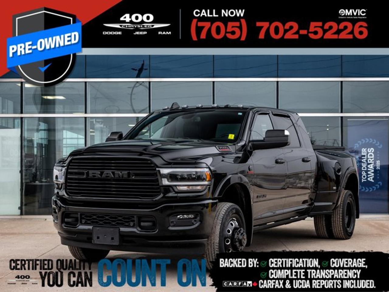 Turn heads and get the job done with this 2022 Ram 3500 Laramie Night Edition Mega Caba heavy-duty truck that perfectly blends bold styling with serious capability. Powered by the legendary 6.7L Cummins turbo diesel, this truck delivers incredible torque and reliability for towing, hauling, and everything in between . Equipped with the sought-after 4.10 rear axle ratio, its built to maximize pulling power and performance when it matters most . The Night Edition package gives it an aggressive, blacked-out look, while the spacious Mega Cab offers unmatched rear-seat comfort and interior room. Inside, youll find a massive 12-inch touchscreen with Uconnect, premium finishes, and all the tech you need to stay connected on the road. If youre looking for a powerful, well-equipped diesel truck that stands out from the crowd, this Ram 3500 Laramie is ready to impress.