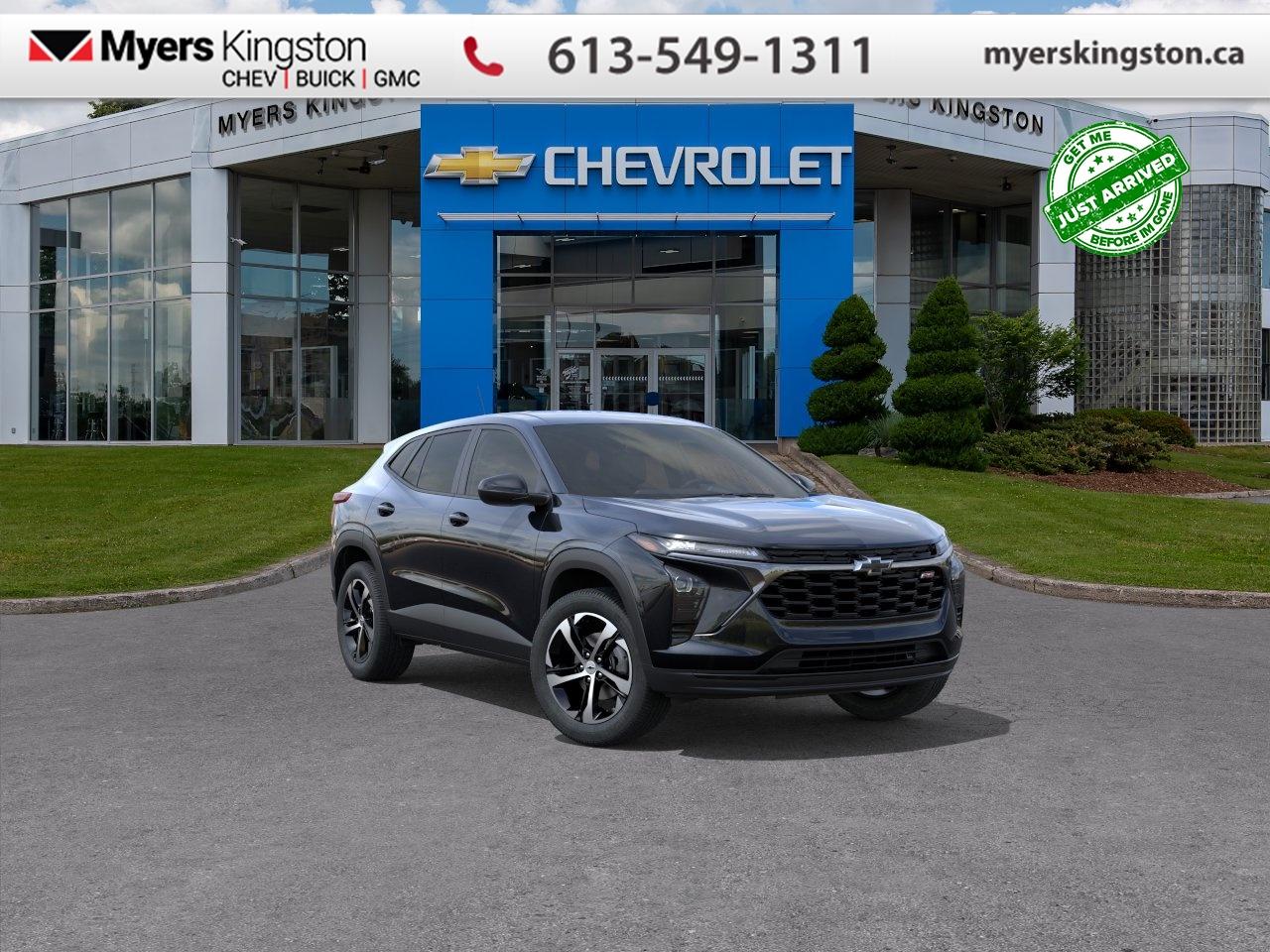 <b>Heated Seats,  Remote Start,  Heated Steering Wheel,  Apple CarPlay,  Android Auto!</b><br> <br> Standard advanced safety and driver-assist technologies help keep you confident and connected wherever you go. <br> <br>The 2026 Chevrolet Trax combines a sleek exterior, refined interior and intuitive features into a compact SUV that fits both your lifestyle and your budget. Its smart connectivity and flexible cabin layout make it easy for passengers, cargo and daily commutes to stay equally comfortable and efficient. With Chevrolets strong support network and thoughtful design, the Trax stands out as a dependable, versatile choice in its segment.<br> <br>This Mosaic Black Metallic SUV has an Automatic transmission and is powered by a 137HP 1.2L 3 Cylinder Engine. <br> <br> Our Traxs trim level is 1RS. This Trax 1RS steps it up with the LS Convenience Package, that includes a heated steering wheel, heated side mirrors and remote engine start, along with great standard features such as heated front seats, cruise control, 60/40 split-folding rear seats, air conditioning, and an 8-inch infotainment screen with wireless Apple CarPlay and Android Auto, wi-fi hotspot capability, active noise cancellation, and SiriusXM streaming radio. Safety features also include front pedestrian braking, forward collision alert, lane keeping assist with lane departure warning, IntelliBeam, and a rearview camera. This vehicle has been upgraded with the following features: Heated Seats, Remote Start, Heated Steering Wheel, Apple CarPlay, Android Auto, Lane Keep Assist, Front Pedestrian Braking.<br><br> <br>To apply right now for financing use this link: <a href=https://www.taylorautomall.com/finance/apply-for-financing/ target=_blank>https://www.taylorautomall.com/finance/apply-for-financing/</a><br><br> <br/>    3.99% financing for 84 months.  Incentives expire 2026-04-30.  See dealer for details. <br> <br> <br>LEASING:<br><br>Estimated Lease Payment: $190 bi-weekly <br>Payment based on 3.9% lease financing for 48 months with $0 down payment on approved credit.         Total obligation $19,798. Mileage allowance of 16,000 KM/year. Offer expires 2026-04-30.<br><br><br>HST, licensing, and Federal luxury tax (if applicable) are extra. <br><br> Come by and check out our fleet of 30+ used cars and trucks and 200+ new cars and trucks for sale in Kingston.  o~o