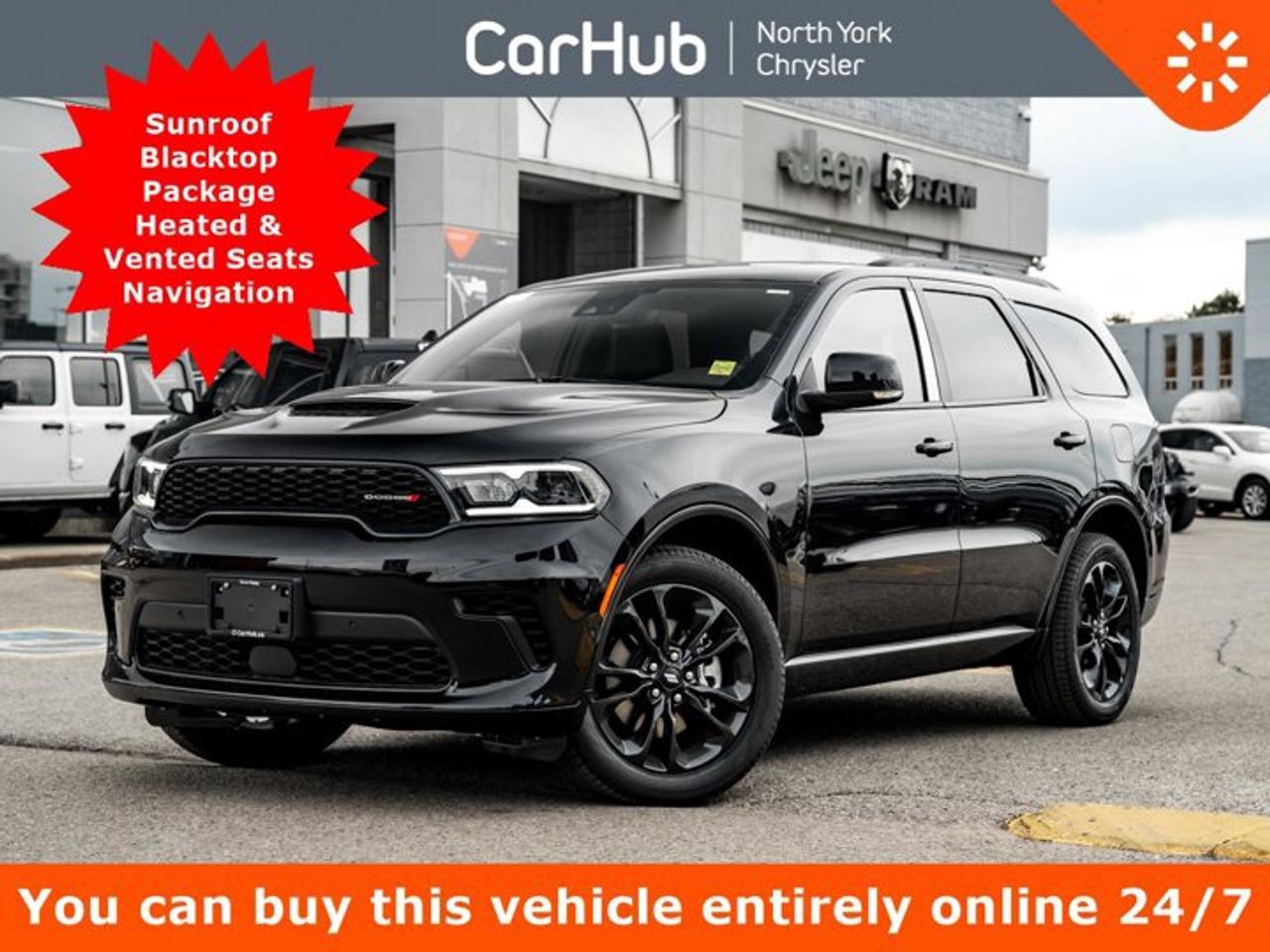 <p> This Dodge Durango delivers a Regular Unleaded V-6 3.6 L/220 engine powering this Automatic transmission. WHEELS: 20 X 8 BLACK NOISE ALUMINUM, TRANSMISSION: 8-SPEED TORQUEFLITE AUTOMATIC  (STD), ENGINE: 3.6L PENTASTAR VVT V6 W/ESS  (STD). <p>This Dodge Durango Comes Equipped with These Options <br /> BLACKTOP PACKAGE  -inc: GT Gloss Black Badging, Wheels: 20 x 8 Black Noise Aluminum, Integrated Roof Rail Crossbars, Satin Black Dodge Tail Lamp Badge, Black Roof Rails, Pirelli Brand Tires, Gloss Black Badges , DB BLACK, Wireless Phone Connectivity, Voice Activated Dual Zone Front Automatic Air Conditioning, Valet Function, Urethane Gear Shifter Material, Uconnect Connected Travel & Traffic Services Real-Time Traffic Display, Trunk/Hatch Auto-Latch, Trip Computer, Transmission w/Driver Selectable Mode and Sequential Shift Control w/Steering Wheel Controls. </p> <p>Drive Happy with CarHub<br>*** All-inclusive, upfront prices  no haggling, negotiations, pressure, or games*** Purchase or lease a vehicle and receive a $1000 CarHub Rewards card for service. *** All available manufacturer rebates have been applied and included in our new vehicle sale price*** Purchase this vehicle fully online on CarHub websites</p> <p>Transparency Statement<br>USED VEHICLES:Online prices and payments are for finance purchases  please note there is a $850 safety certification fee. if not Certified, then as per OMVIC Regulations the vehicle is deemed to be not drivable and Not Certified. Cash purchases for used vehicles have a $2,350 surcharge which includes the safety certification (the finance price + $2,350).NEW VEHICLES:New financed vehicles are subject to an $ 850 Processing Fee. New cars priced at over $100,000 including add-ons or accessories are subject to the additional federal luxury tax.While every effort is taken to avoid errors, technical or human error can occur, so please confirm vehicle features, options, materials, and other specs with your CarHub representative. This can easily be done by calling us or by visiting us at the dealership. CarHub used vehicles come standard with 1 key. If we receive more than one key from the previous owner, we include them with the vehicle. Additional keys may be purchased at the time of sale. Ask your Product Advisor for more details. Payments are only estimates derived from a standard term/rate on approved credit. Terms, rates and payments may vary. Prices, rates and payments are subject to change without notice. Please see our website for more details.</p>