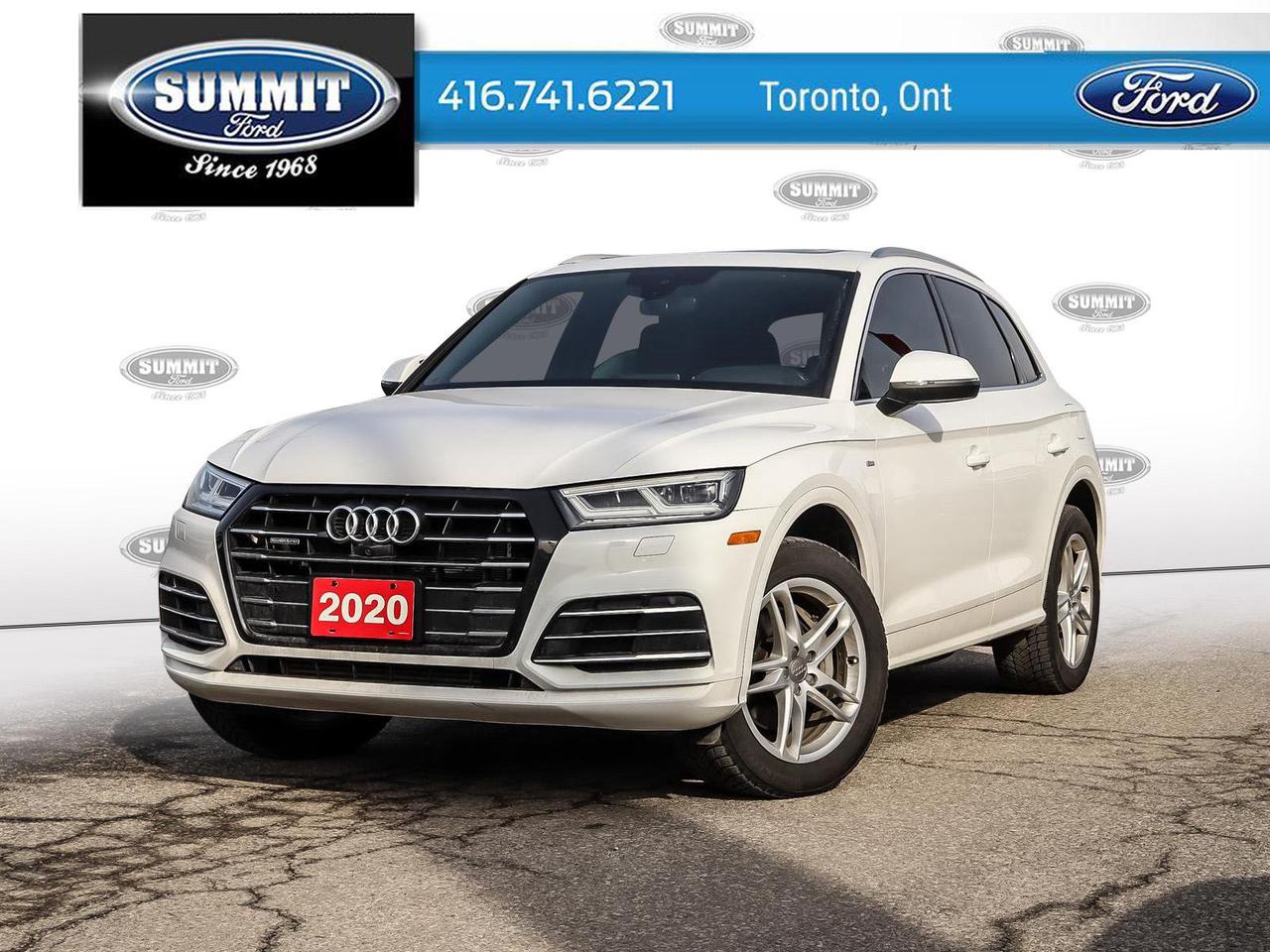 Recent Arrival! White 2020 Audi Q5 e 55 Progressiv quattro quattro 7-Speed Automatic S tronic 2.0L 4-Cylinder TFSI<br><br><br>4-Wheel Disc Brakes, ABS brakes, Alloy wheels, Audi smartphone interface (Apple CarPlay/Android Auto), Auto High-beam Headlights, Auto-dimming Rear-View mirror, Automatic temperature control, Brake assist, Compass, Driver door bin, Driver vanity mirror, Dual front impact airbags, Dual front side impact airbags, Electronic Stability Control, Emergency communication system, Exterior Parking Camera Rear, Four wheel independent suspension, Front anti-roll bar, Front fog lights, Front reading lights, Garage door transmitter: HomeLink, Heated front seats, Heated Front Sport Seats w/Memory, Heated steering wheel, Illuminated entry, Leather Seating Surfaces, Leather Shift Knob, Leather steering wheel, Low tire pressure warning, Memory seat, Navigation system: MMI Navigation plus, Occupant sensing airbag, Outside temperature display, Overhead airbag, Overhead console, Panic alarm, Power door mirrors, Power driver seat, Power Liftgate, Power moonroof, Power windows, Radio: MMI Navigation Plus w/8.3 Display/SiriusXM, Rear anti-roll bar, Remote keyless entry, Security system, Speed control, Speed-sensing steering, Telescoping steering wheel, Tilt steering wheel, Traction control, Turn signal indicator mirrors, Wheels: 19 5-Double-Spoke Star Design.