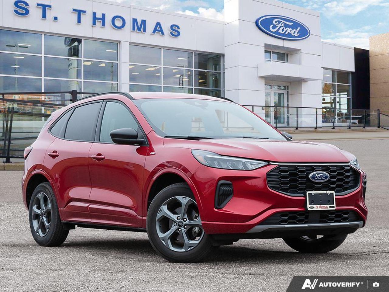 Recent Arrival!<br>Escape ST-Line, 4D Sport Utility, 1.5L EcoBoost, 8-Speed Automatic, AWD, Red, Cold Weather Package, Equipment Group 300A, Heated Front Row Seats, Heated Premium-Wrapped Steering Wheel, Heated Sideview Mirrors, Heated steering wheel, Remote Start System.<br><br><br>AWD<br>8-Speed Automatic 1.5L EcoBoost<br>Red<br>CARFAX Canada No Reported Accidents