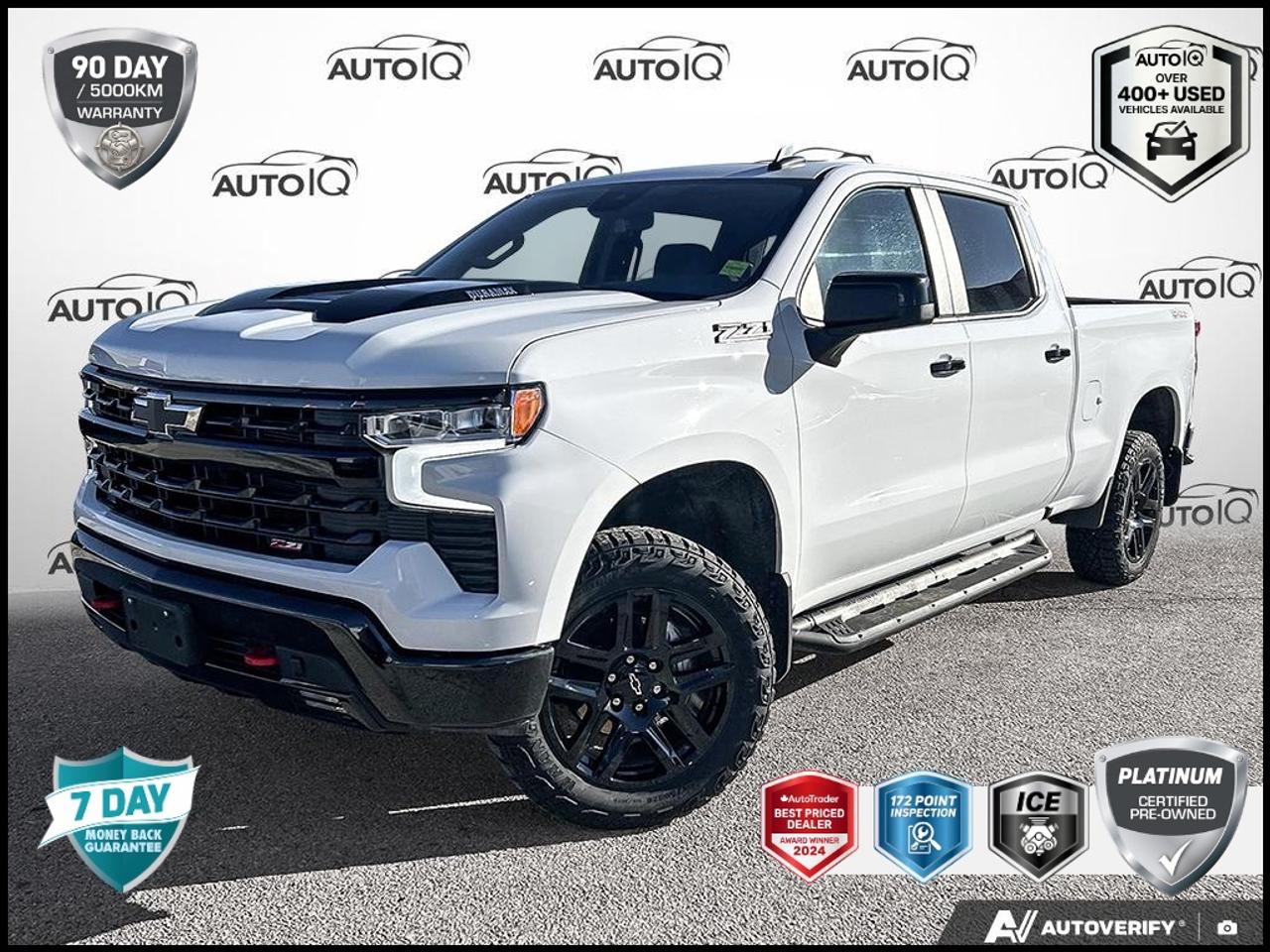 Recent Arrival!<br>Odometer is 11782 kilometers below market average!<br><br>| One Owner, | No Accidents, | Apple CarPlay/Android Auto, 10-Speed Automatic, 4WD, Jet Black w/Leather-Appointed Front Seat Trim, 10-Way Power Driver Seat w/Lumbar, 12.3 Multicolour Reconfigurable Digital Display, 120-Volt Bed Mounted Power Outlet, 120-Volt Interior Power Outlet, 6-Speaker Audio System, All-Weather Floor Liner (LPO) (AAK), Assist Step & Truck Bed Cover Value Pkg III (LPO), Auto-Locking Rear Differential, Bluetooth® For Phone, Chevytec Spray-On Black Bedliner, Colour-Keyed Carpeting Floor Covering, Convenience Package, Convenience Package II, Deep-Tinted Glass, Dual Rear USB Ports (Charge Only), Dual-Zone Automatic Climate Control, Electric Rear-Window Defogger, Electrical Steering Column Lock, Electronic Cruise Control, EZ Lift Power Lock & Release Tailgate, Front LED Fog Lamps, Hard Folding Truck Bed Cover (LPO), HD Rear Vision Camera, Heated Driver & Front Outboard Passenger Seats, Heated Power-Adjustable Outside Mirrors, Heated Steering Wheel, Heavy-Duty Air Filter, High Gloss Black Mirror Caps, Hill Descent Control, Hitch Guidance, Hitch Guidance w/Hitch View, In-Vehicle Trailering System App, Inside Rear-View Mirror w/Tilt, Integrated Trailer Brake Controller, Keyless Open & Start, Leather Package, Leather-Appointed Front Seat Trim, LED Cargo Area Lighting, Manual Tilt/Telescoping Steering Column, Off-Road High Clearance Steps (LPO), OnStar Services Capable, Performance Red Recovery Hooks, Power Front Windows w/Driver Express Up/Down, Power Front Windows w/Passenger Express Down, Power Rear Windows w/Express Down, Power Sliding Rear Window w/Rear Defogger, Preferred Equipment Group 2LT, Premium Bose 7-Speaker Sound System, Protection Package, Rear 60/40 Folding Bench Seat (Folds Up), Rear Wheelhouse Liners, Remote Vehicle Starter System, SiriusXM w/360L Trial Subscription, Standard Tailgate, Steering Wheel Audio Controls, Suspension Package, Teen Driver, Theft Deterrent System (Unauthorized Entry), Tire Pressure Monitoring System, Trailering Package, Universal Home Remote, Up-Level Rear Seat w/Storage Package, Wi-Fi Hot Spot Capable, Wrapped Steering Wheel.<br><br>Summit White LT Trail Boss<br>LEATHER SEATS | ASSIST STEPS | TONNEAU COVER | MULTI-FLEX TAILGATE 2025 Chevrolet Silverado 1500 LT Trail Boss  3.0L I6<br>10-Speed Automatic<br>4WD<br><br><br>CALL 905-309-3356 TO SCHEDULE YOUR TEST DRIVE TODAY!<p> </p><h4>PLATINUM CERTIFIED PRE-OWNED VEHICLE</h4><p>- 36-point Provincial Safety Inspection<br>- 172-point inspection combined mechanical, aesthetic, functional inspection including a vehicle report card<br>- Warranty: 90-days or 5,000 KM on inspected mechanical items, factory extended options eligible for warranty up to 200,000 KM<br>- Complimentary CARFAX Vehicle History Report<br>- 3X Provincial safety standard for tire tread depth<br>- 3X Provincial safety standard for brake pad thickness<br>- 7 Day Money Back Guarantee*<br>- Market Value Report provided<br>- Guaranteed 2 keys/key fobs and door code (if equipped)<br>- Equipped vehicles include a complimentary 3 month Sirius satellite radio subscription!<br>- Complimentary full interior detailing and carpet shampoo<br>- Paintless dent repair and/or touch-ups for applicable body panels<br>- Vehicle scanned for open recall notifications from manufacturer</p><p>SPECIAL NOTE: This vehicle is reserved for AutoIQs retail customers only. Please, no dealer calls. Errors & omissions excepted.</p><p>*As-traded, specialty or high-performance vehicles are excluded from the 7-Day Money Back Guarantee Program (including, but not limited to Ford Shelby, Ford mustang GT, Ford Raptor, Chevrolet Corvette, Camaro 2SS, Camaro ZL1, V-Series Cadillac, Dodge/Jeep SRT, Hyundai N Line, all electric models)</p>