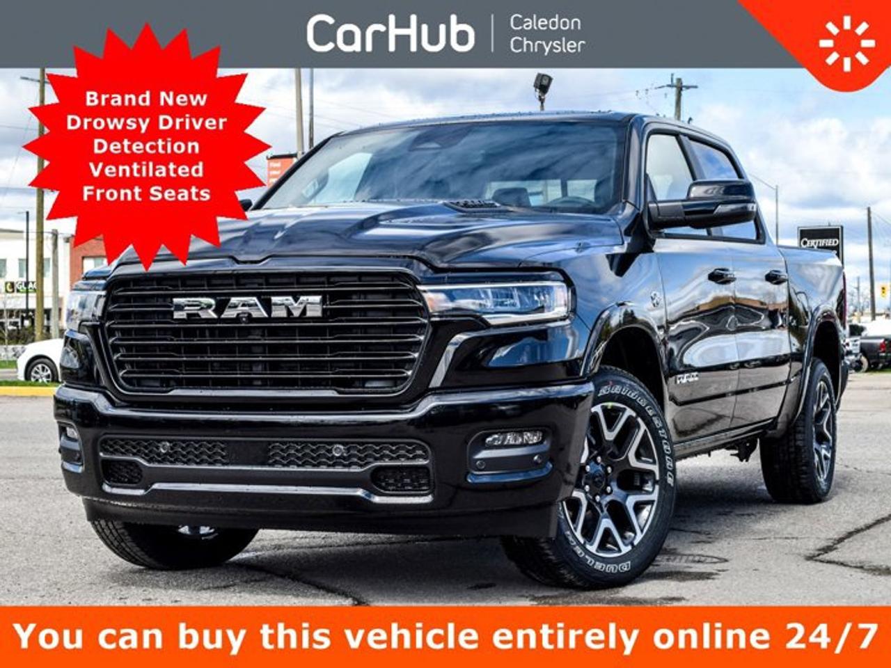<p>This Brand New Ram 1500 Laramie 4x4 Crew Cab 57 Box has a powerful Gas V-8 5.7 L/345 engine powering this Automatic transmission. 20Aluminum Wheels, Our advertised prices are for consumers (i.e. end users) only.</p><p> </p><p> </p><p>This Ram 1500 Laramie 4x4 Crew Cab 57 Box Features the Following Options <br />Leather</p><p>Navigation</p><p>Apple Carplay</p><p>Evasive Steer Assist</p><p>Remote Start System</p><p>Ventilated Front Seats</p><p>Drowsy Driver Detection</p><p>Power Adjustable Pedals</p><p>14.4 Touchscreen Display</p><p>Active Driving Assist System,</p><p>12 Colour-In-Cluster Display</p><p>Heated Front and Rear Seats</p><p>Dual Pane Panoramic Sunroof</p><p>Blind Spot Detection Blind Spot</p><p>Surround View Camera System</p><p>Heated Leather Steering Wheel</p><p>Hands-Free Phone Communication</p><p>19-Speaker harman/kardon Premium Sound</p><p>Active Lane Management System Lane Keeping Assist</p><p>Active Lane Management System Lane Departure Warning</p><p>Memory Settings -inc: Driver Seat, Door Mirrors, Audio and Pedals</p><p>Exterior Mirrors Approach Lamps, Active Driving Assist System, Surround View Camera System, Evasive Steer Assist, Drowsy Driver Detection, Intersection Collision Assist System, Traffic Sign Recognition, 12-Way/1-Way Trailer Connector, Accent-Colour Premium Power Mirrors, Black Interior Accents, Body-Colour Front Bumper, Body-Colour Rear Bumper w/Step Pads, Black Grille w/Body-Colour Surround, Black Painted Exterior Mirror Caps, Rain-Sensing Windshield Wipers, Radio: Uconnect 5 Nav w/14.4 Display, Secondary Active Grille Shutters, 14.4 Touchscreen Display, 19-Speaker harman/kardon Premium Sound, 12 Colour-In-Cluster Display, Power Tailgate, ENGINE: 5.7L HEMI VVT V8 W/MDS & ETORQUE -inc: 48-Volt Belt Starter Generator, Heavy-Duty Engine Cooling, Passive Tuned Mass Damper, Delete Alternator, HEMI Badge, Passive Cold End Exhaust, 18 Aluminum Spare Wheel, LED Dome Reading Lamp, LED Dual Dome Reading Lamps,</p><p> </p><p>Drive Happy with CarHub<br />*** All-inclusive, upfront prices -- no haggling, negotiations, pressure, or games</p><p>*** Purchase or lease a vehicle and receive a $1000 CarHub Rewards card for service</p><p>*** All available manufacturer rebates have been applied and included in our sale price</p><p>*** Purchase this vehicle fully online on CarHub websites</p><p> </p><p>Transparency Statement<br />Online prices and payments are for finance purchases -- please note there is a $850 finance/lease fee. Cash purchases for used vehicles have a $2,350 surcharge (the finance price + $2,350), however cash purchases for new vehicles only have tax and licensing extra -- no surcharge. NEW vehicles priced at over $100,000 including add-ons or accessories are subject to the additional federal luxury tax. While every effort is taken to avoid errors, technical or human error can occur, so please confirm vehicle features, options, materials, and other specs with your CarHub representative. This can easily be done by calling us or by visiting us at the dealership. CarHub used vehicles come standard with 1 key. If we receive more than one key from the previous owner, we include them with the vehicle. Additional keys may be purchased at the time of sale. Ask your Product Advisor for more details. Payments are only estimates derived from a standard term/rate on approved credit. Terms, rates and payments may vary. Prices, rates and payments are subject to change without notice. Please see our website for more details.</p><br/><br/><p> Scores 20 Highway MPG and 16 City MPG! This Ram 1500 boasts a Gas/Electric V-8 5.7 L/345 engine powering this Automatic transmission. WHEELS: 20 X 9 PREMIUM PAINT/POLISHED ALUMINUM  (STD), TRANSMISSION: 8-SPEED AUTOMATIC  (STD), TIRES: 275/55R20 OWL ALL-SEASON. <p> This Ram 1500 Features the Following Options <br /> SPORT APPEARANCE PACKAGE  -inc: Tires: 275/55R20 OWL All-Season, Accent-Colour Premium Power Mirrors, Black Interior Accents, Body-Colour Front Bumper, Body-Colour Rear Bumper w/Step Pads, Black Grille w/Body-Colour Surround, Black Painted Exterior Mirror Caps, QUICK ORDER PACKAGE 27H LARAMIE  -inc: Engine: 5.7L HEMI VVT V8 w/MDS & eTorque, Transmission: 8-Speed Automatic , STEEL SPORT HOOD, REAR WHEELHOUSE LINERS, RADIO: UCONNECT 5 NAV W/14.4 DISPLAY, LARAMIE LEVEL 2 EQUIPMENT GROUP  -inc: Rain-Sensing Windshield Wipers, Radio: Uconnect 5 Nav w/14.4 Display, Secondary Active Grille Shutters, 14.4 Touchscreen Display, 19-Speaker harman/kardon Premium Sound, 12 Colour-In-Cluster Display, Power Tailgate, ENGINE: 5.7L HEMI VVT V8 W/MDS & ETORQUE  -inc: 48-Volt Belt Starter Generator, Heavy-Duty Engine Cooling, Passive Tuned Mass Damper, Delete Alternator, HEMI Badge, Passive Cold End Exhaust, 18 Aluminum Spare Wheel, 124.9-Litre (27.4-Gallon) Fuel Tank, DUAL-PANE PANORAMIC SUNROOF  -inc: LED Dome Reading Lamp, LED Dual Dome Reading Lamps, DIAMOND BLACK CRYSTAL PEARL, BLACK, LEATHER-FACED BUCKET SEATS. </p> <p>Drive Happy with CarHub<br>*** All-inclusive, upfront prices  no haggling, negotiations, pressure, or games*** Purchase or lease a vehicle and receive a $1000 CarHub Rewards card for service *** All available manufacturer rebates have been applied and included in our sale price*** Purchase this vehicle fully online on CarHub websites</p> <p>Transparency Statement<br>USED VEHICLES:Online prices and payments are for finance purchases  please note there is a $850 safety certification fee. if not Certified, then as per OMVIC Regulations the vehicle is deemed to be not drivable and Not Certified. Cash purchases for used vehicles have a $2,350 surcharge which includes the safety certification (the finance price + $2,350).NEW VEHICLES:New financed vehicles are subject to an $ 850 Processing Fee. New cars priced at over $100,000 including add-ons or accessories are subject to the additional federal luxury tax.While every effort is taken to avoid errors, technical or human error can occur, so please confirm vehicle features, options, materials, and other specs with your CarHub representative. This can easily be done by calling us or by visiting us at the dealership. CarHub used vehicles come standard with 1 key. If we receive more than one key from the previous owner, we include them with the vehicle. Additional keys may be purchased at the time of sale. Ask your Product Advisor for more details. Payments are only estimates derived from a standard term/rate on approved credit. Terms, rates and payments may vary. Prices, rates and payments are subject to change without notice. Please see our website for more details.</p>