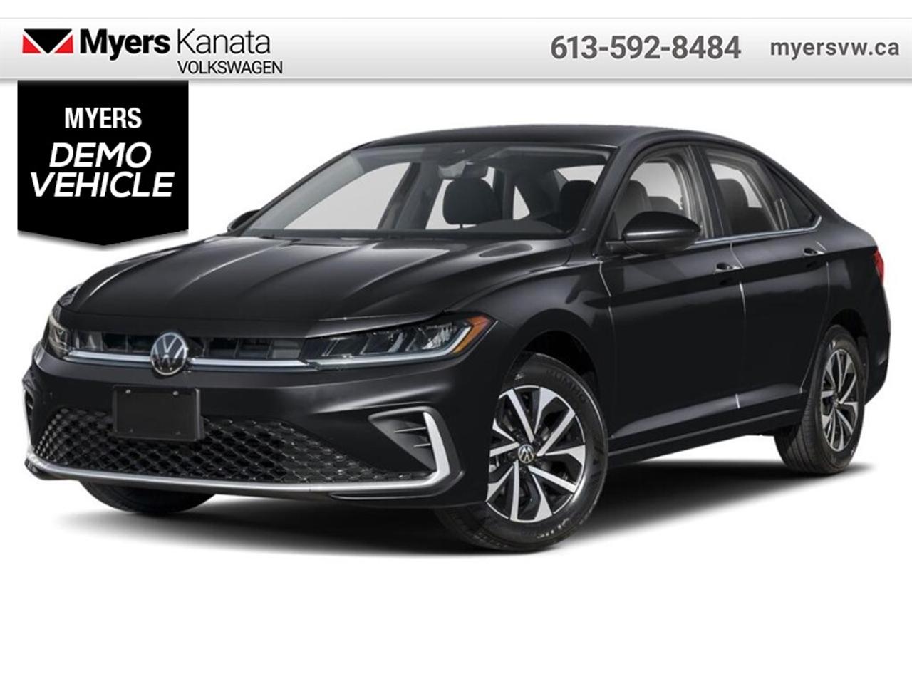 <b>Heated Seats,  Heated Steering Wheel,  Blind Spot Monitoring,  Collision Mitigation,  Apple CarPlay!</b><br> <br> The 2026 Volkswagen Jetta combines intelligent innovation, refined design and practical character into a compelling choice for everyday drivers.<br> <br>From the outside, the Jetta showcases elegant proportions, clean styling details and a poised stance that convey sophistication in a compact form. Inside, the cabin features quality materials, intuitive connectivity and seating designed for both comfort and engagement. With its refined character, thoughtful features and Volkswagens commitment to engineering excellence, the Jetta delivers a sedan experience thats well suited for everyday life.<br> <br>This Dp Blk Prl sedan has an Automatic transmission and is powered by a 158HP 1.5L 4 Cylinder Engine. <br> <br> Our Jettas trim level is Trendline. Standard features include heated front seats with a heated steering wheel, remote keyless entry, mobile hotspot internet access, and an 8-inch infotainment screen with Apple CarPlay and Android Auto. Safety features include blind spot monitoring, front and rear collision mitigation and autonomous emergency braking. This vehicle has been upgraded with the following features: Heated Seats, Heated Steering Wheel, Blind Spot Monitoring, Collision Mitigation, Apple CarPlay, Android Auto. This is a demonstrator vehicle driven by a member of our staff, so we can offer a great deal on it.<br><br> <br>To apply right now for financing use this link: <a href=https://www.myersvw.ca/financing-request/ target=_blank>https://www.myersvw.ca/financing-request/</a><br> <br/><br>Call one of our experienced Sales Representatives today and book your very own test drive! Why buy from us? Move with the Myers Automotive Group since 1942! We take all trade-ins - Appraisers on site!<br> Come by and check out our fleet of 30+ used cars and trucks and 140+ new cars and trucks for sale in Kanata.  o~o