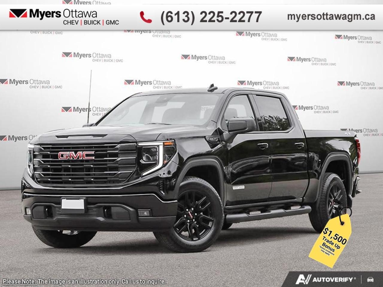 <br> <br>Astoundingly advanced and exceedingly premium, this 2026 GMC Sierra 1500 is designed for pickup excellence. <br> <br>This 2026 GMC Sierra 1500 stands out in the midsize pickup truck segment, with bold proportions that create a commanding stance on and off road. Next level comfort and technology is paired with its outstanding performance and capability. Inside, the Sierra 1500 supports you through rough terrain with expertly designed seats and robust suspension. This amazing 2026 Sierra 1500 is ready for whatever.<br> <br>This Onyx Black crew cab 4X4 pickup has an Automatic transmission and is powered by a 355HP 5.3L 8 Cylinder Engine. <br> <br> Our Sierra 1500s trim level is Elevation. Delivering bold style and everyday versatility, this trim includes a gloss black mesh grille, 20-inch black aluminum wheels, and signature LED lighting with projector headlamps and fog lamps. Inside, comfort comes standard with dual-zone climate control, heated front seats, a heated steering wheel, and a 10-way power driver seat, while a 13.4-inch Premium GMC Infotainment System with Google built-in, wireless Apple CarPlay/Android Auto, and Wi-Fi hotspot capability keeps you seamlessly connected. Practical touches like remote start, power outlets in the cabin and bed, a 60/40 split-folding rear seat with hidden storage, and 12 fixed cargo tie-downs add everyday convenience. The Trailering Package with hitch guidance and integrated brake controller boosts towing confidence, while GMC Pro Safety enhances peace of mind with Forward Collision Alert, Lane Keep Assist, Automatic Emergency Braking and more, making the Sierra Elevation a strong balance of modern tech, rugged utility, and standout design. This vehicle has been upgraded with the following features: Spray-On Bedliner.<br><br> <br>To apply right now for financing use this link: <a href=https://creditonline.dealertrack.ca/Web/Default.aspx?Token=b35bf617-8dfe-4a3a-b6ae-b4e858efb71d&Lang=en target=_blank>https://creditonline.dealertrack.ca/Web/Default.aspx?Token=b35bf617-8dfe-4a3a-b6ae-b4e858efb71d&Lang=en</a><br><br> <br/> Total  rebate of $6000 is reflected in the price.   Incentives expire 2026-03-31.  See dealer for details. <br> <br><br> Come by and check out our fleet of 50+ used cars and trucks and 180+ new cars and trucks for sale in Ottawa.  o~o