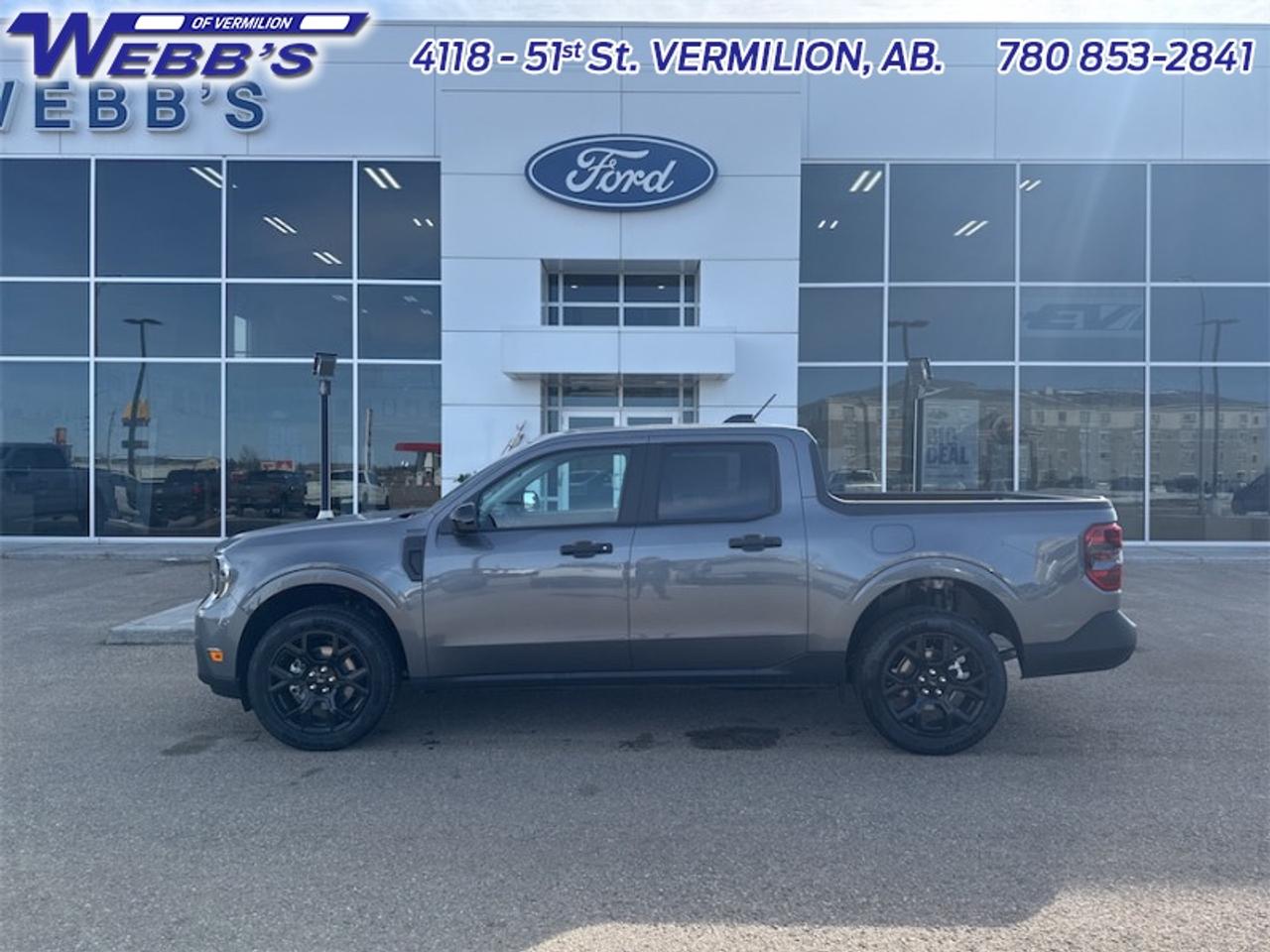 <b>XLT Luxury Package, Power 8-Way Driver Seat!</b><br> <br> The 2026 Ford Maverick turns heads with its confident presence, smart design and ready-for-anything attitude.<br> <br>The 2026 Ford Maverick balances the utility of a pickup with the size and maneuverability tailored for daily use and light-duty tasks. Inside, the cabin features thoughtful materials, simple modern tech and seating designed to support every passenger comfortably. With its versatile footprint, confident styling and Fords reputation for dependability, the Maverick stands out as a smart choice for lifestyle-driven truck buyers.<br> <br>This Carbonized Grey Metallic Crew Cab 4X4 pickup has an Automatic transmission and is powered by a 250HP 2.0L 4 Cylinder Engine. <br> <br> Our Mavericks trim level is XLT. This hybrid pickup blends efficiency and versatility, pairing a lithium-ion battery with regenerative braking and a 1,400 lb maximum payload to handle both daily drives and demanding tasks with ease. Inside, it features a spacious cabin with cloth bucket seats, a 13.2 SYNC 4 touchscreen, wireless Apple CarPlay and Android Auto, SiriusXM, Bluetooth, 5G Wi-Fi hotspot, and smart storage solutions for both passengers and gear. Safety is prioritized with Pre-Collision Assist with pedestrian detection, lane-keeping aid, driver monitoring, cross-traffic mitigation, multiple airbags including curtain and knee protection, rear child safety locks, and Fords advanced stability and traction systems for confident driving in all conditions. This vehicle has been upgraded with the following features: XLT Luxury Package, Power 8-Way Driver Seat.<br><br> View the original window sticker for this vehicle with this url <b><a href=http://www.windowsticker.forddirect.com/windowsticker.pdf?vin=3FTTW8JA7TRA47077 target=_blank>http://www.windowsticker.forddirect.com/windowsticker.pdf?vin=3FTTW8JA7TRA47077</a></b>.<br> <br>To apply right now for financing use this link: <a href=https://www.webbsford.com/financing/ target=_blank>https://www.webbsford.com/financing/</a><br> <br/>4.99% financing for 84 months. <br> Buy this vehicle now for the lowest bi-weekly payment of <b>$303.01</b> with $0 down for 84 months @ 4.99% APR O.A.C. ( taxes included, $199 documentation fee / Total cost of borrowing $8639 ). Incentives expire 2026-07-31. See dealer for details. <br><br>Webbs Ford is located at 4118 - 51st Street in beautiful Vermilion, AB. <br/>We offer superior sales and service for our valued customers and are committed to serving our friends and clients with the best services possible. If you are looking to set up a test drive in one of our new Fords or looking to inquire about financing options, please call (780) 853-2841 and speak to one of our professional staff members today.   Vehicle pricing offer shown expires 2026-07-31.  o~o