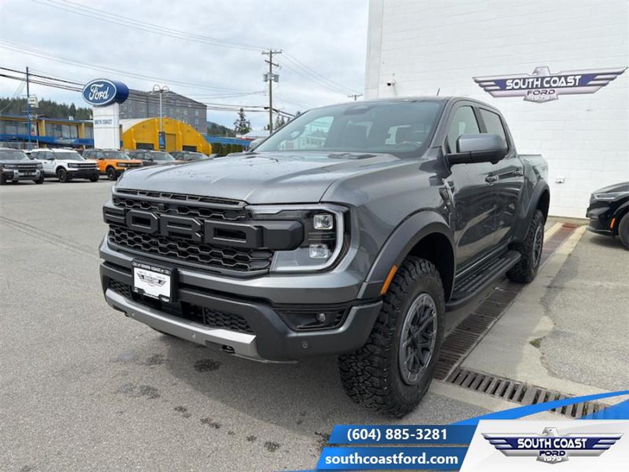 <b>Leather Seats,  Heated Seat, Spray-in Bedliner!</b><br> <br> The 2026 Ford Ranger blends intelligent design, strong capability and modern appeal into one compelling package. <br> <br>The 2026 Ford Ranger combines rugged utility, modern design and smart features in a midsize pickup built to serve a wide range of needs. Inside, the cabin offers premium materials, intuitive tech and comfortable seating designed to support driver and passengers alike. With its versatile footprint, confident styling and Fords reputation for capability, the Ranger stands out as a smart choice for both daily tasks and weekend escapes.<br> <br>This Carbonized Grey Metallic Crew Cab 4X4 pickup has a 10 Speed Automatic transmission and is powered by a 415HP 3.0L V6 Cylinder Engine. <br> <br> Our Rangers trim level is Raptor. On the outside, bold fender flares, grey accents and all-terrain tires present a commanding stance and off-road capability, creating a perfect balance of toughness and sophistication. This truck blends rugged performance with refined luxury, offering a premium cabin wrapped in leather-trimmed heated seats, a heated steering wheel, and dual-zone automatic climate control for year-round comfort. Its 12-inch SYNC 4A touchscreen with connected navigation, wireless smartphone integration, and a powerful B&O sound system keeps you connected and entertained on every adventure. The interior also includes smart storage, memory seat settings, and remote engine start for added convenience. Advanced driver-assist features like Adaptive Cruise Control, BLIS with Trailer Tow Coverage, and a 360-degree camera system enhance safety and awareness in all driving conditions. This vehicle has been upgraded with the following features: Leather Seats, Heated Seat, Spray-in Bedliner.<br><br> View the original window sticker for this vehicle with this url <b><a href=http://www.windowsticker.forddirect.com/windowsticker.pdf?vin=1FTER4LR9TLE12305 target=_blank>http://www.windowsticker.forddirect.com/windowsticker.pdf?vin=1FTER4LR9TLE12305</a></b>.<br> <br>To apply right now for financing use this link: <a href=https://www.southcoastford.com/financing/ target=_blank>https://www.southcoastford.com/financing/</a><br><br> <br/> Total  rebate of $1500 is reflected in the price.  <br> Buy this vehicle now for the lowest bi-weekly payment of <b>$690.54</b> with $0 down for 84 months @ 7.99% APR O.A.C. ( taxes included, $695 Administration Fee included    / Total Obligation of $113136  ).  Incentives expire 2026-06-01.  See dealer for details. <br> <br>Call South Coast Ford Sales or come visit us in person. Were convenient to Sechelt, BC and located at 5606 Wharf Avenue. and look forward to helping you with your automotive needs. <br><br> Come by and check out our fleet of 20+ used cars and trucks and 80+ new cars and trucks for sale in Sechelt.  o~o