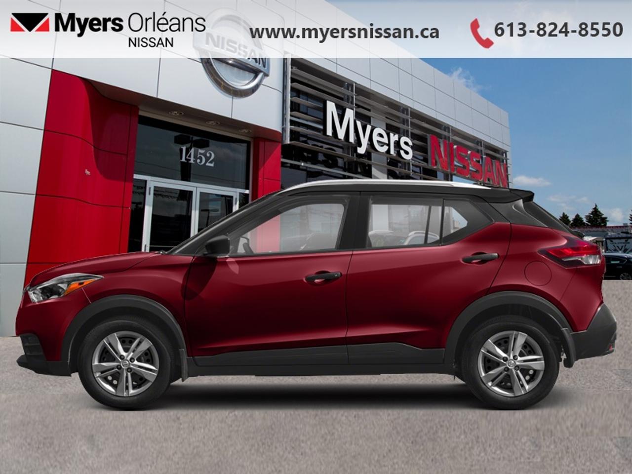 <b>Low Mileage, Bose Premium Audio,  Blind Spot Detection,  360 Camera,  Heated Seats,  Apple CarPlay!</b><br> <br>  Compare at $16475 - Our Price is just $15995! <br> <br>This 2019 Nissan Kicks is impressive in all aspects, offering ample room, impressive utility, and attractive styling. This 2019 Nissan Kicks is fresh on our lot in Orleans. <br> <br>One of the best compact crossovers on the market, the 2019 Nissan Kicks manages to stand out, thanks to its style, comfort, and size. In a world of monotonous compact crossovers, the Kicks has a lot of unique styling and technology that make it a real contender. Whether getting the weekly groceries or hauling you and yours for a weekend getaway, rest assured that this Nissan Kicks pull it all off in style and comfort. This low mileage SUV has just 75,509 km. Its Red in colour and is completely accident free based on the <a href=https://vhr.carfax.ca/?id=0fFu8aDgZL62WZH/9vUCubvfkXnnNApA target=_blank>CARFAX Report</a>. It has an Automatic transmission and is powered by a 122HP 1.6L 4 Cylinder Engine. It may have some remaining factory warranty, please check with dealer for details. <br> <br> Our Kickss trim level is SR. This top-of-the-range Nissan Kicks SR features a delightful Bose premium audio system, blind-spot detection with rear cross-traffic alert, and a comprehensive 360-degree camera system, in addition to a 7-inch touchscreen bundled with Apple CarPlay, Android Auto and SiriusXM, automatic headlights with halogen daytime running lights, heated front bucket seats, proximity keyless entry with push button start, automatic air conditioning, piano black and metal-look interior trim inserts, front collision mitigation, forward pedestrian braking, a rear-view camera, and even more. This vehicle has been upgraded with the following features: Bose Premium Audio, Blind Spot Detection, 360 Camera, Heated Seats, Apple CarPlay, Android Auto, Aluminum Wheels.<br> <br/><br>We are proud to regularly serve our clients and ready to help you find the right car that fits your needs, your wants, and your budget.And, of course, were always happy to answer any of your questions.Proudly supporting Ottawa, Orleans, Vanier, Barrhaven, Kanata, Nepean, Stittsville, Carp, Dunrobin, Kemptville, Westboro, Cumberland, Rockland, Embrun , Casselman , Limoges, Crysler and beyond! Call us at (613) 824-8550 or use the Get More Info button for more information. Please see dealer for details. The vehicle may not be exactly as shown. The selling price includes all fees, licensing & taxes are extra. OMVIC licensed.Find out why Myers Orleans Nissan is Ottawas number one rated Nissan dealership for customer satisfaction! We take pride in offering our clients exceptional bilingual customer service throughout our sales, service and parts departments. Located just off highway 174 at the Jean DÀrc exit, in the Orleans Auto Mall, we have a huge selection of Used vehicles and our professional team will help you find the Nissan that fits both your lifestyle and budget. And if we dont have it here, we will find it or you! Visit or call us today.<br>*LIFETIME ENGINE TRANSMISSION WARRANTY NOT AVAILABLE ON VEHICLES WITH KMS EXCEEDING 140,000KM, VEHICLES 8 YEARS & OLDER, OR HIGHLINE BRAND VEHICLE(eg. BMW, INFINITI. CADILLAC, LEXUS...)<br> Come by and check out our fleet of 30+ used cars and trucks and 120+ new cars and trucks for sale in Orleans.  o~o