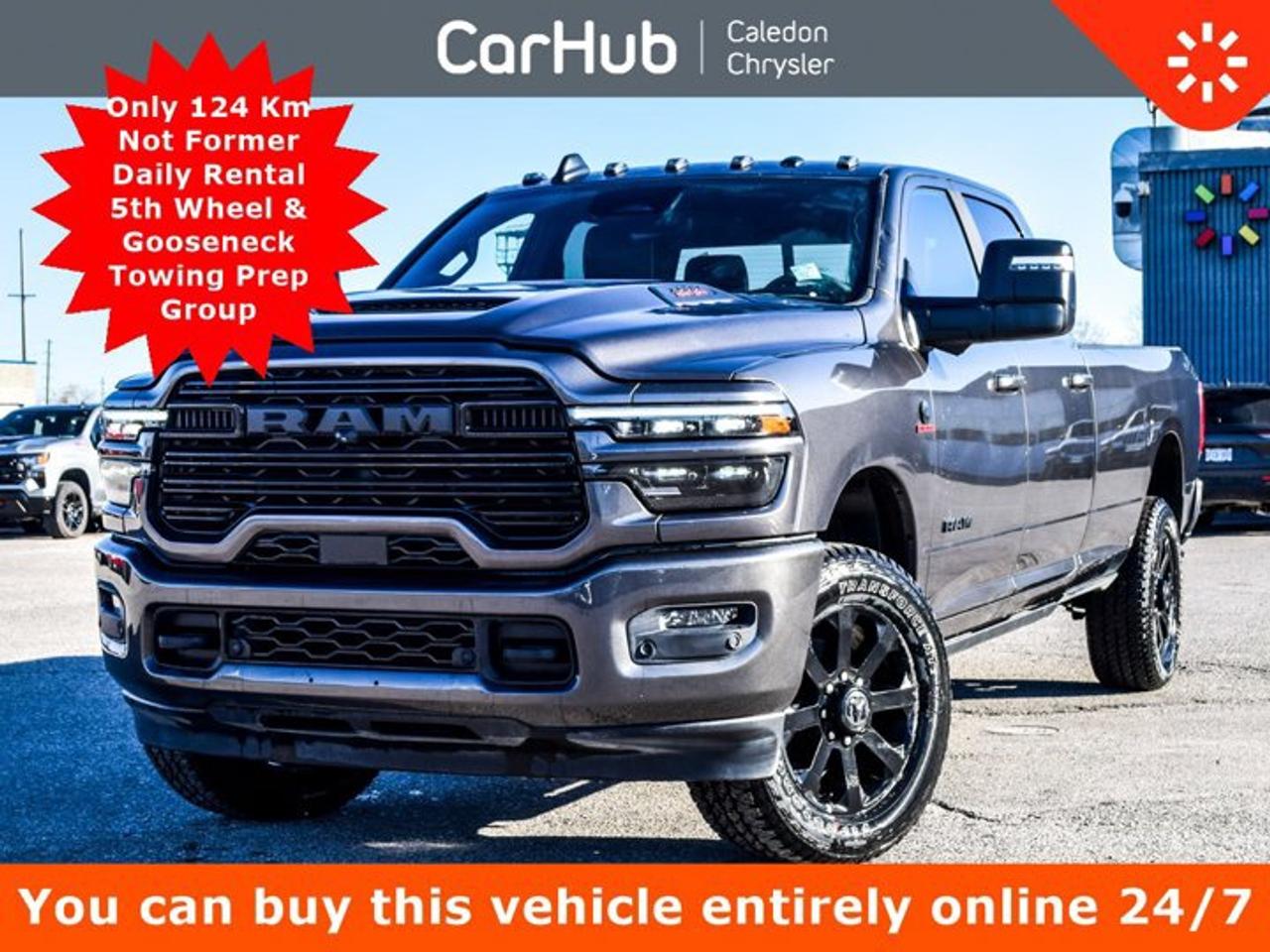 This Ram 2500 Laramie 4x4 Crew Cab 8 Box Diesel has a strong Intercooled Turbo Diesel I-6 6.7 L/408 engine powering this Automatic transmission. Only 200 Miles! WHEELS: 20 X 8 BLACK ALUMINUM, TRANSMISSION: 8-SPEED ZF POWERLINE AUTOMATIC, Our advertised prices are for consumers (i.e. end users) only.

 

Not Former Daily rental

This vehicle is in excellent condition and has passed a multi point inspection. Vehicle detailed.

 

This Ram 2500 Laramie 4x4 Crew Cab 8 Box Diesel Features the Following Options 

Front heated seats

Remote start system

Google Android Auto

Ventilated front Seats

Heated steering wheel

Apple CarPlay capable

4G LTE Wi--Fi hot spot

Forward Collision Warning Plus

Adaptive Cruise Control with Stop

Blind--Spot and Cross--Path Detection

Laramie Level 2 Plus Equipment Group

5th Wheel & Gooseneck Towing Prep Group

Instrument panel--mounted auxiliary switches

QUICK ORDER PACKAGE 24H -inc: Engine: 6.7L Cummins I-6 HO Turbo Diesel, Transmission: 8-Speed ZF Powerline Automatic , REAR BACK-UP ALARM -inc: Provides external audible feedback (steady alternating beep) when vehicle is in reverse, The alarm can be turned off via the cluster display, It is not Parksense rear park assist, RADIO: UCONNECT 5 NAV W/14.4 DISPLAY, POWER DEPLOYABLE RUNNING BOARDS, NIGHT EDITION -inc: Tires: LT285/60R20E OWL On/Off Road, Black Exterior Badging, Wheels: 20 x 8 Black Aluminum, Grille w/Gloss Black Billets & Accents, Body-Colour Grille Surround, Sport Performance Hood, Black Wheel Centre Hub, MOPAR FRONT & REAR ALL-WEATHER FLOOR MATS, LARAMIE LEVEL 2 PLUS EQUIPMENT GROUP -inc: Power Adjustable Pedals w/Memory, Emergency Vehicle Alert System (EVAS), Power Deployable Running Boards, Auto Power Folding Mirrors, Anti-Spin Differential Rear Axle, Drowsy Driver Detection, MOPAR Deployable Bed Step, Active Lane Management System, Forward & Reverse Utility Lights, Remote Tailgate Release, 17-Speaker harman/kardon Premium Sound, 2nd-Row In-Floor Storage Bins, Centre Stop Lamp w/Cargo Camera, Rain-Sensing Windshield Wipers, Radio: Uconnect 5 Nav w/14.4 Display, LED Bed Lighting, Traffic Sign Recognition, Adaptive Steering System, Auto-Dimming Exterior Driver Mirror, Door Trim Panel Foam Bottle Insert, 14.4 Touchscreen Display, Power Heated Folding Telescopic Mirrors w/Memory, MOPAR Spray-In Bedliner, Automatic High-Beam Headlamp Control, Exterior Mirrors w/Memory Settings, Power Telescoping Mirrors, Auto-Dimming Exterior Passenger Mirror, Exterior Mirrors w/Auto-Adjust In Reverse, IP-MOUNTED AUXILIARY SWITCHES -inc: Dash Pass-Thru Wire Circuits, GVWR: 4,490 KGS (9,900 LBS), GRANITE CRYSTAL METALLIC.

 

Drive Happy with CarHub
*** All-inclusive, upfront prices -- no haggling, negotiations, pressure, or games

*** Purchase or lease a vehicle and receive a $1000 CarHub Rewards card for service

*** Purchase this vehicle fully online on CarHub websites

 

Transparency Statement
Online prices and payments are for finance purchases -- please note there is a $850 finance/lease fee. Cash purchases for used vehicles have a $2,350 surcharge (the finance price + $2,350), however cash purchases for new vehicles only have tax and licensing extra -- no surcharge. NEW vehicles priced at over $100,000 including add-ons or accessories are subject to the additional federal luxury tax. While every effort is taken to avoid errors, technical or human error can occur, so please confirm vehicle features, options, materials, and other specs with your CarHub representative. This can easily be done by calling us or by visiting us at the dealership. CarHub used vehicles come standard with 1 key. If we receive more than one key from the previous owner, we include them with the vehicle. Additional keys may be purchased at the time of sale. Ask your Product Advisor for more details. Payments are only estimates derived from a standard term/rate on approved credit. Terms, rates and payments may vary. Prices, rates and payments are subject to change without notice. Please see our website for more details.