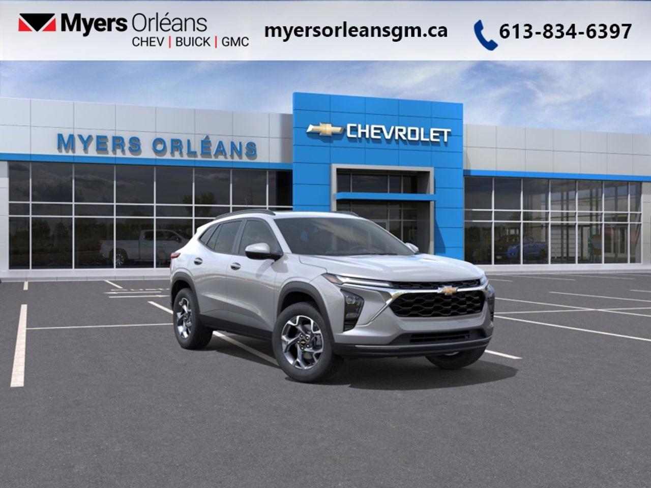 <b>Heated Seats,  Remote Start,  Adaptive Cruise Control,  Blind Spot Detection,  Heated Steering Wheel!</b><br> <br> <br> <br>For more than 80 years, the Myers Automotive Group has brought exceptional vehicles and world-class service to drivers in the Ottawa area. Myers Orleans Chevrolet Buick GMC is proud to serve Greater Ottawa, and to continue the tradition of excellence that the Myers name is known for. We are your trusted and professional choice since 1942!<br> <br>Inside its thoughtfully designed cabin youll find intuitive tech, premium materials and comfortable seating for five. <br> <br>The 2026 Chevrolet Trax combines a sleek exterior, refined interior and intuitive features into a compact SUV that fits both your lifestyle and your budget. Its smart connectivity and flexible cabin layout make it easy for passengers, cargo and daily commutes to stay equally comfortable and efficient. With Chevrolets strong support network and thoughtful design, the Trax stands out as a dependable, versatile choice in its segment.<br> <br>This Sterling Grey Metallic SUV has an Automatic transmission and is powered by a 137HP 1.2L 3 Cylinder Engine. <br> <br> Our Traxs trim level is LT. This Trax 1LT features the Driver Confidence Package with rear cross traffic alert, blind spot detection and adaptive cruise control, with the LS Convenience Package, that includes a heated steering wheel, heated side mirrors and remote engine start, along with great standard features such as heated front seats, cruise control, 60/40 split-folding rear seats, air conditioning, and an upgraded 11-inch infotainment screen with wireless Apple CarPlay and Android Auto, wi-fi hotspot capability, active noise cancellation, and SiriusXM streaming radio. Safety features also include front pedestrian braking, forward collision alert, lane keeping assist with lane departure warning, IntelliBeam, and a rearview camera. This vehicle has been upgraded with the following features: Heated Seats, Remote Start, Adaptive Cruise Control, Blind Spot Detection, Heated Steering Wheel, Apple CarPlay, Android Auto.<br><br> <br>To apply right now for financing use this link: <a href=https://www.myersorleansgm.ca/FinancePreQualForm target=_blank>https://www.myersorleansgm.ca/FinancePreQualForm</a><br><br> <br/>   <br> Buy this vehicle now for the lowest bi-weekly payment of <b>$205.68</b> with $0 down for 84 months @ 3.99% APR O.A.C. ( Plus applicable taxes -  **Rebates may not be applicable on all purchase types [cash, lease, or finance]. Eligibility and conditions may vary. Please see dealer for full details and confirmation of eligibility.   ).  Incentives expire 2026-03-31.  See dealer for details. <br> <br>At Myers Orleans Chevrolet, youll find an impressive inventory of brand-new Chevrolet, Buick, and GMC vehicles. But we dont stop there! We also offer an amazing array of gently-used cars, trucks, and SUVs from Chevrolet, as well as a selection of alternate-brand used vehicles from some of Canadas favourite auto makers. When you choose to shop with Myers, youre not limited to what you can find on our well-appointed lot. Youve got the resources of an entire automotive group at your fingertips! Our friendly, no-pressure sales team will go through your list of must-haves, and will match you with the vehicle from Myers that checks off all the right boxes.<br> Come by and check out our fleet of 20+ used cars and trucks and 220+ new cars and trucks for sale in Orleans.  o~o