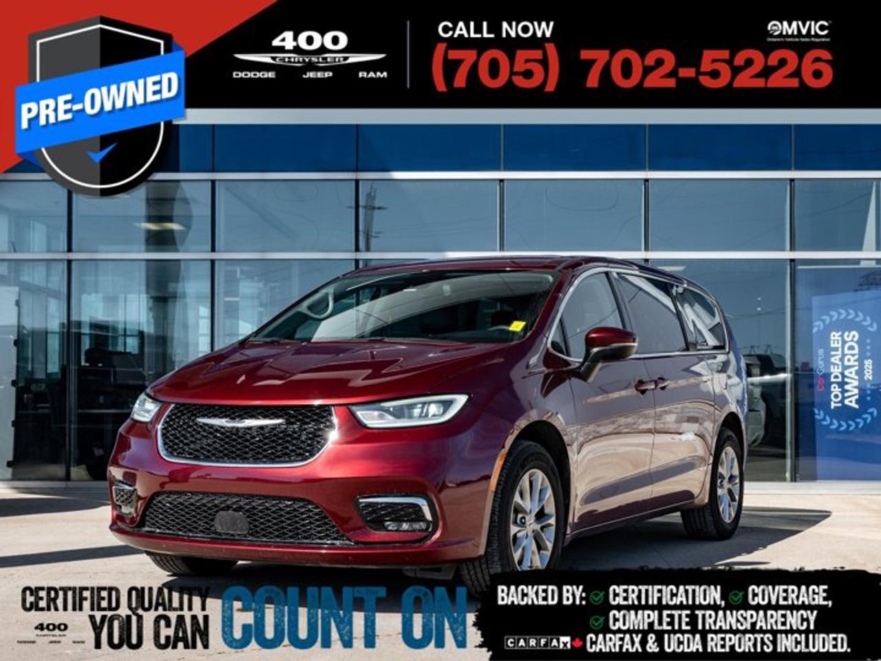 The 2023 Chrysler Pacifica Touring L AWD is the perfect blend of comfort, capability, and modern family-friendly design. With its advanced all-wheel drive system, this minivan is ready to handle Canadian weather with confidence, giving you peace of mind year-round. Inside, youll find a spacious, well-appointed cabin featuring premium leather-trimmed seating, a large touchscreen infotainment system with Apple CarPlay and Android Auto, and convenient features like power sliding doors and a power liftgate. The Pacificas smooth ride, impressive fuel efficiency, and versatile Stow n Go seating make it ideal for everything from daily commutes to weekend road trips. If youre looking for a reliable, stylish, and highly practical vehicle that doesnt compromise on comfort or technology, this Pacifica Touring L AWD checks every box. | PREVIOUS DAILY RENTAL |