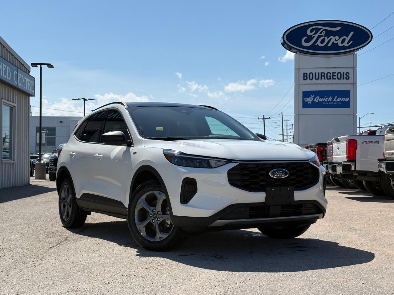 <p>Experience the pinnacle of modern driving with the 2026 Ford Escape ST-Line in sophisticated White with an advanced AWD system that offers superior handling on all terrain. This SUV seamlessly blends rugged capability with refined style, providing a dynamic vehicle that stands out on the road.</p> <p>The exterior showcases a confident and bold design complemented by features like alloy wheels and a sleek body that hints at its impressive performance capabilities. Step inside to find a tastefully designed Black interior that offers both comfort and style, including heated seats and a heated steering wheel to ensure warmth during Canada's colder months. The panoramic moonroof further enhances the driving experience, creating an airy and open feel within the space.</p> <p>Equipped with cutting-edge technology, this Ford Escape boasts a robust 2.5L iVCT Atkinson Cycle I-4 Hybrid engine combined with an automatic eCVT transmission that ensures efficient yet powerful performance. The integrated smart device connectivity and Wi-Fi hotspot keep you connected on the go, while advanced safety features like lane assist, a backup camera, and brake assist provide peace of mind. The vehicle's remote start and keyless entry add a layer of convenience to your daily routine.</p> <p>If you're an adventurer at heart or simply need a reliable vehicle for family life, the 2026 Ford Escape ST-Line AWD offers everything you need and more. Contact us today to schedule a test drive and experience the excellence of this SUV for yourself.</p> <p><span style=color:rgb( 58 , 80 , 95 )>The discount shown on vehicle represents the </span><u>Cash Purchase</u><span style=color:rgb( 58 , 80 , 95 )> discount and is inclusive of all non-stackable and stackable cash purchase discounts from Ford of Canada and Bourgeois Motors Ltd. and is offered in lieu of sub-vented lease or finance rates. To get details on current discounts applicable to this and other vehicles in our inventory for Lease and Finance customer, see a member of our team. All offers for lease or finance are On Approved Credit (OAC).While every effort is made to ensure the accuracy of discounts and programs, programs are subject to change without notice </span><span style=color:rgb( 119 , 119 , 119 )>and may not be accurate or completely current. While every reasonable effort is made to ensure the accuracy of this data, we are not responsible for any errors or omissions contained on these pages.</span></p> <p><strong>Why Choose the Bourgeois Auto Group?</strong></p><p>For 80 years, Bourgeois Auto Group has been delivering exceptional automotive experiences. Our factor trained teams work to ensure you receive the shopping experience you deserve; whether you're looking for a new or new-to-you vehicle.</p><p>Shop 24/7 with our online showroom and chat service, ensuring convenience every step of the way. No hidden fees, full disclosure, and every pre-owned vehicle comes with a Carfax® report for peace of mind.</p><p>We offer a wide selection of pre-owned vehicles, all competitively priced using real-time market data. Get the best deal on your purchase and trade-in with our free Live Market Analysis report.</p><p>Looking to sell your car? We buy any make or modelno purchase required. Our simple to use online trade valuation tool will provide you with a clear, transparent selling experience whether you buy our car or not.</p><p>Backed by hundreds dedicated employees across 4 convenient locations, were here to meet all your automotive needs. Visit us in Midland or Parry Sound and explore our inventory or schedule your next service today.</p> <p><strong>Financing Your Next Vehicle with Bourgeois Motors Ford in Midland:</strong></p><p>At Bourgeois Motors Ford, we make financing your next vehicle simple and stress-free! Our team works with trusted lenders to find flexible options tailored to your budget. Drive away with confidenceapply today!</p><p>Take advantage of our online pre-qualification tool, backed by Equifax and TD Bank to find the payment that works for you. Simply <a href=https://www.bourgeoismotors.com/free-credit-check/ rel=nofollow><strong>CLICK HERE</strong></a><strong> </strong>to use our secure online credit tool with no impact to your credit.</p>